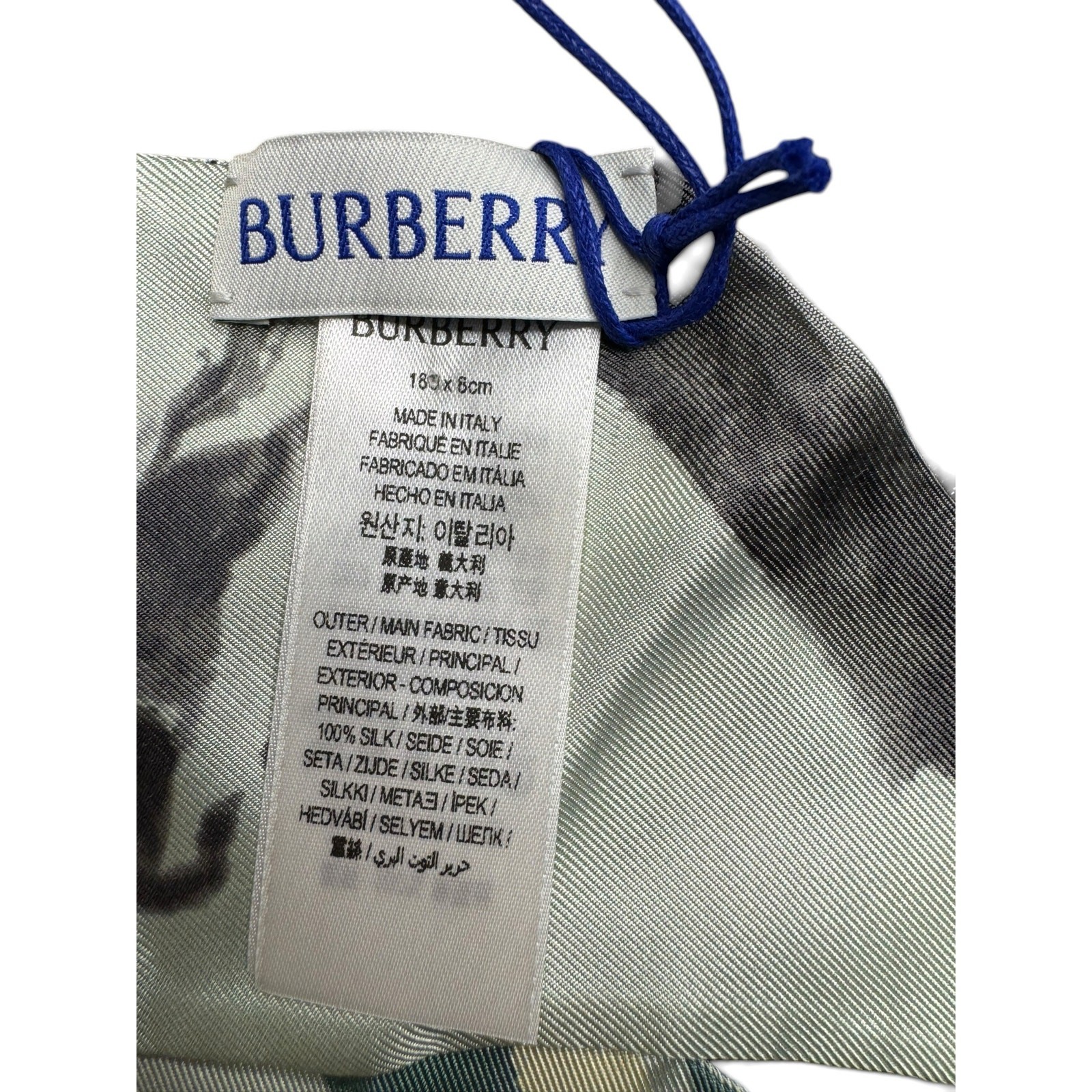 Burberry NWT Skinny Watercolor Check Silk Scarf in Light Green