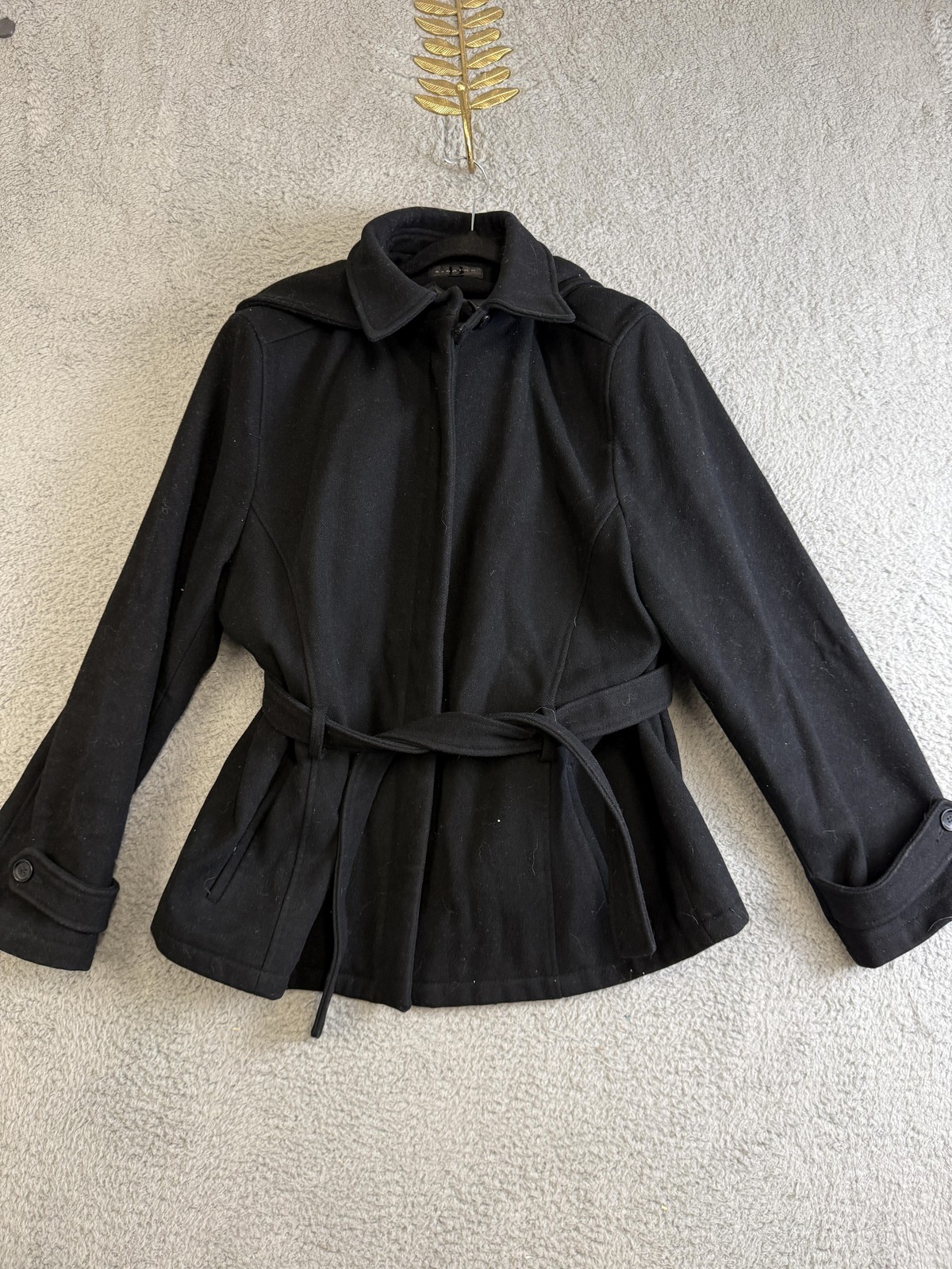 Braetan Jacket Womens Medium Black Hooded Belted Waist Tie Zip Lined Coat Winter
