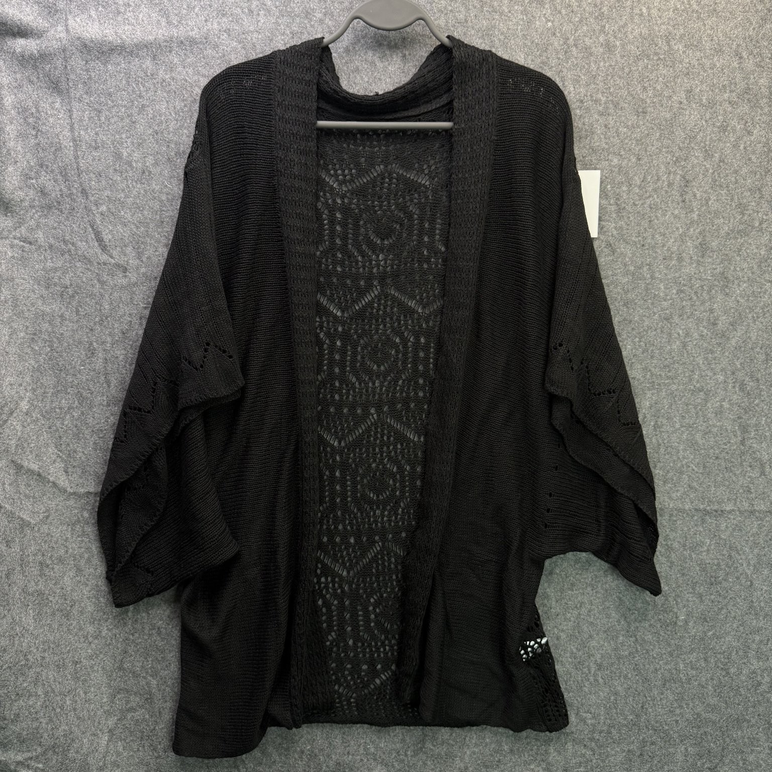 Open Front Women’s Sweater Black XL 100% Polyester Crochet Knit