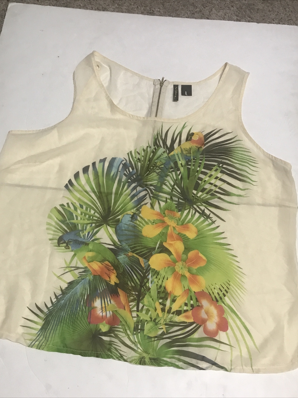 Nue Options Blouse Size 2X Beige Floral Sheer Sleeveless 2611