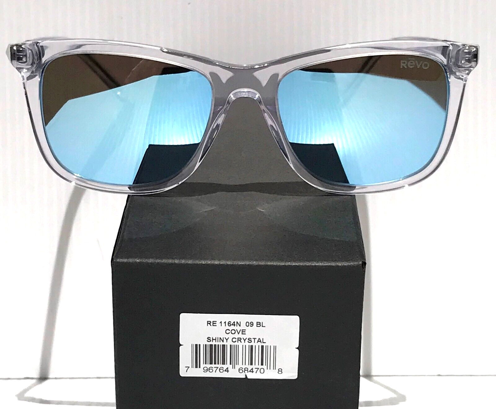 NEW REVO COVE Shiny Crystal Clear POLARIZED Blue Lens Sunglass 1164N 09 BL