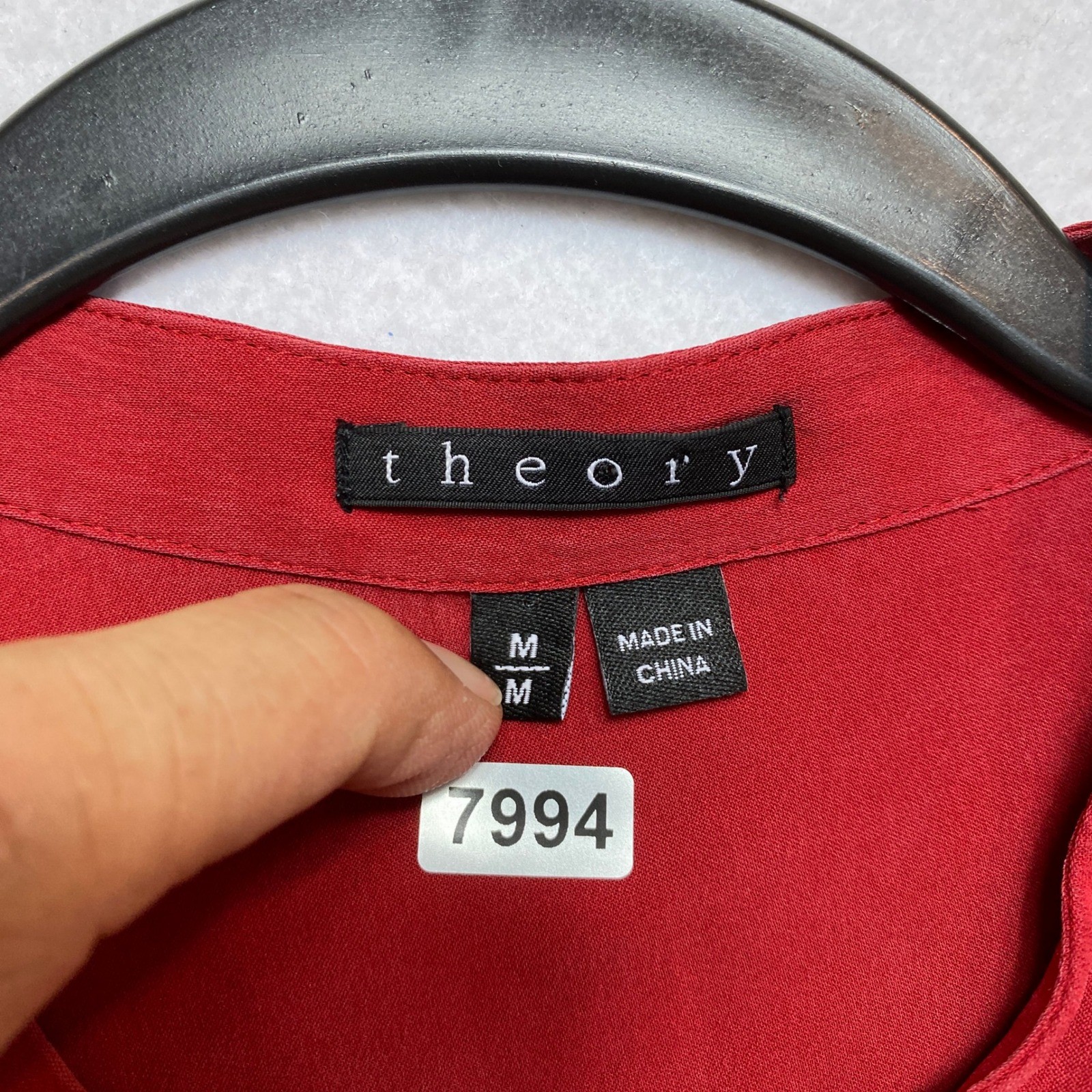 Theory Shirt Womens M Red Long Sleeve Mandarin Collar Button Front Silk Blend