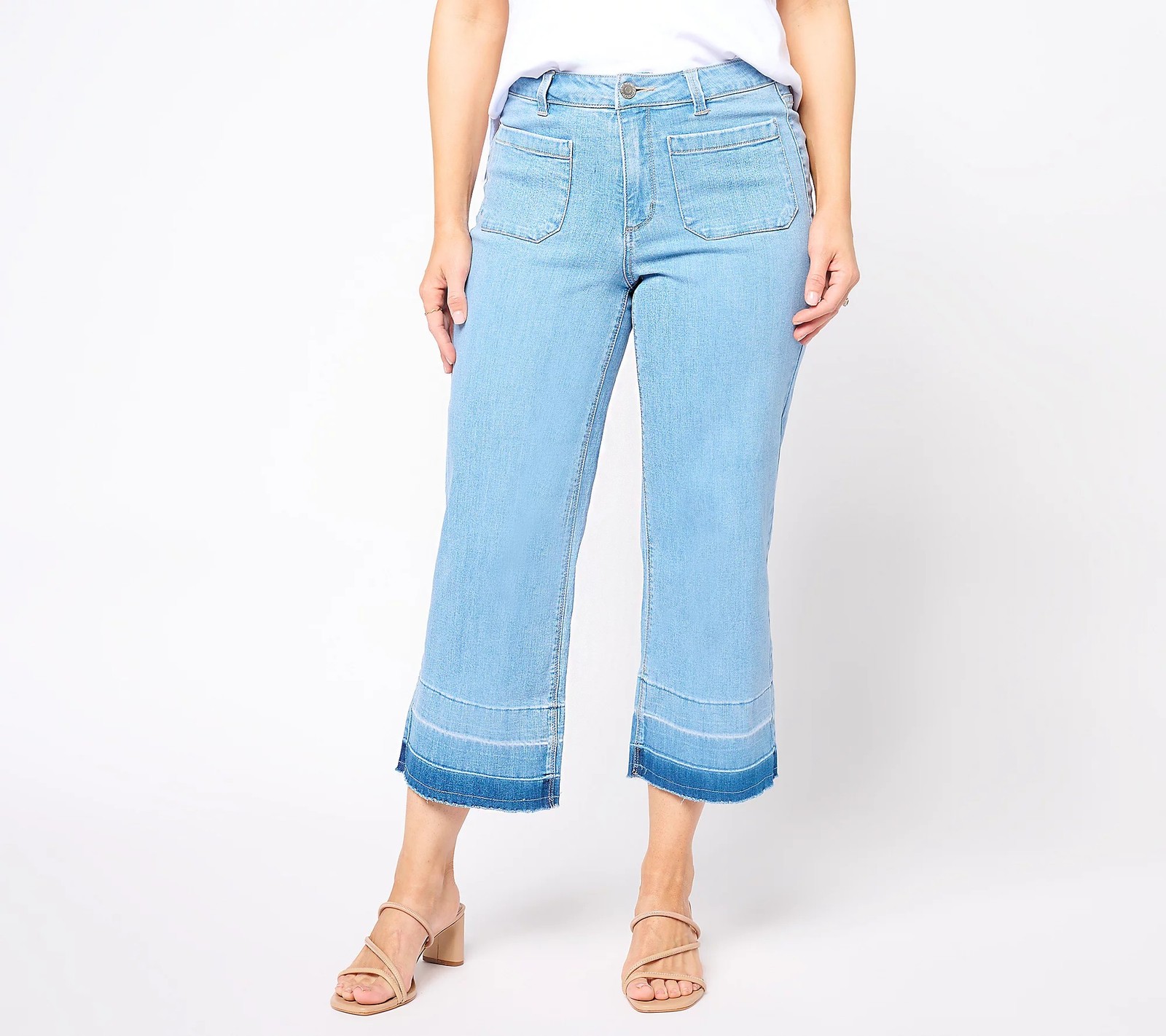 Susan Graver Regular Wide Leg Crop Jean with Released Hem Light Wash 24W New
