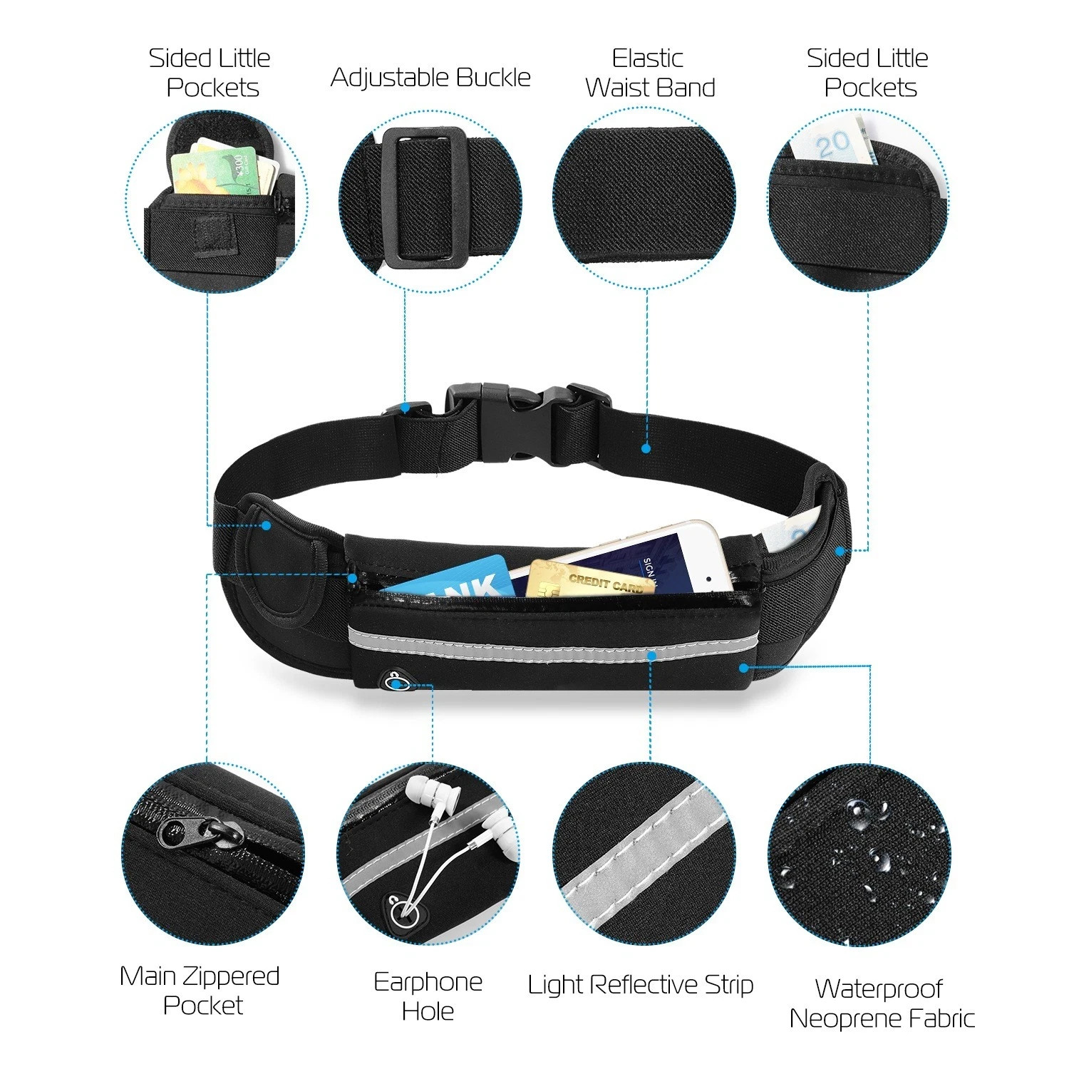 Waterproof Sport Runner Waist Bag Running Jogging Belt Pouch Zip Adjustable