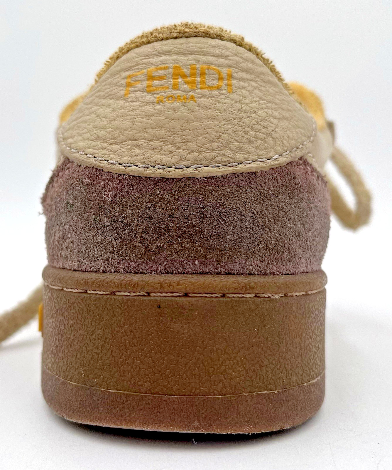 Fendi Match Low Top Bicolor Yellow/Beige Suede Leather FF Logo Sneakers Womens 8