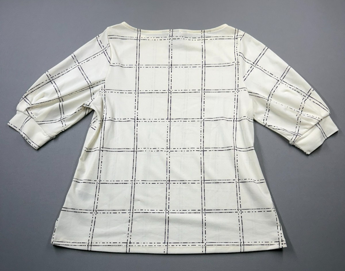 H&M Womens Small Blouse White Black Grid Check 3/4 Sleeve Minimalist Top