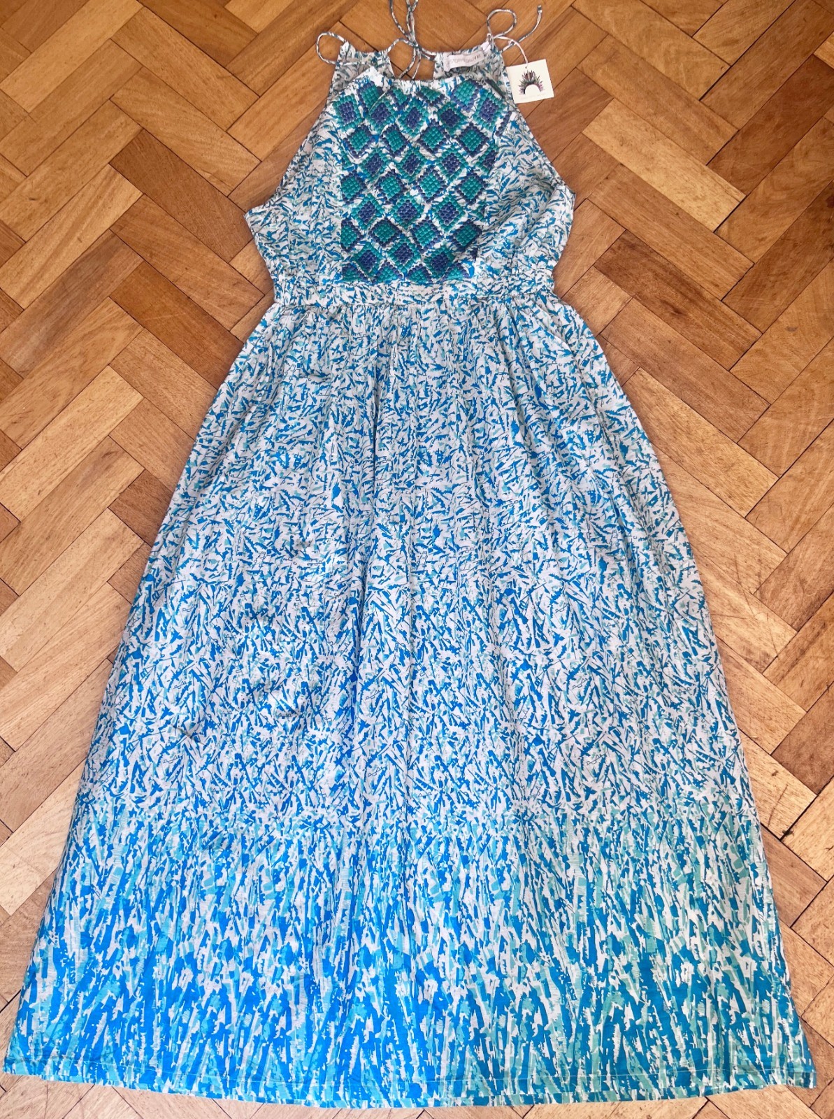 Beautiful Christophe Sauvat cotton maxi dress w embroidery detail 12/14 rrp £275