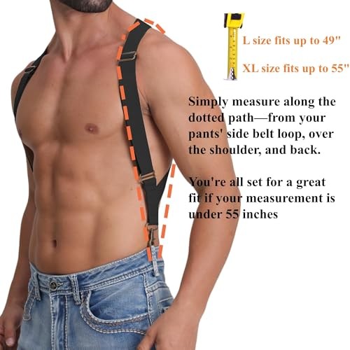 Suspenders for Men Heavy Duty for Big and Tall Large, 2 Hooks 1.5 Inches Black
