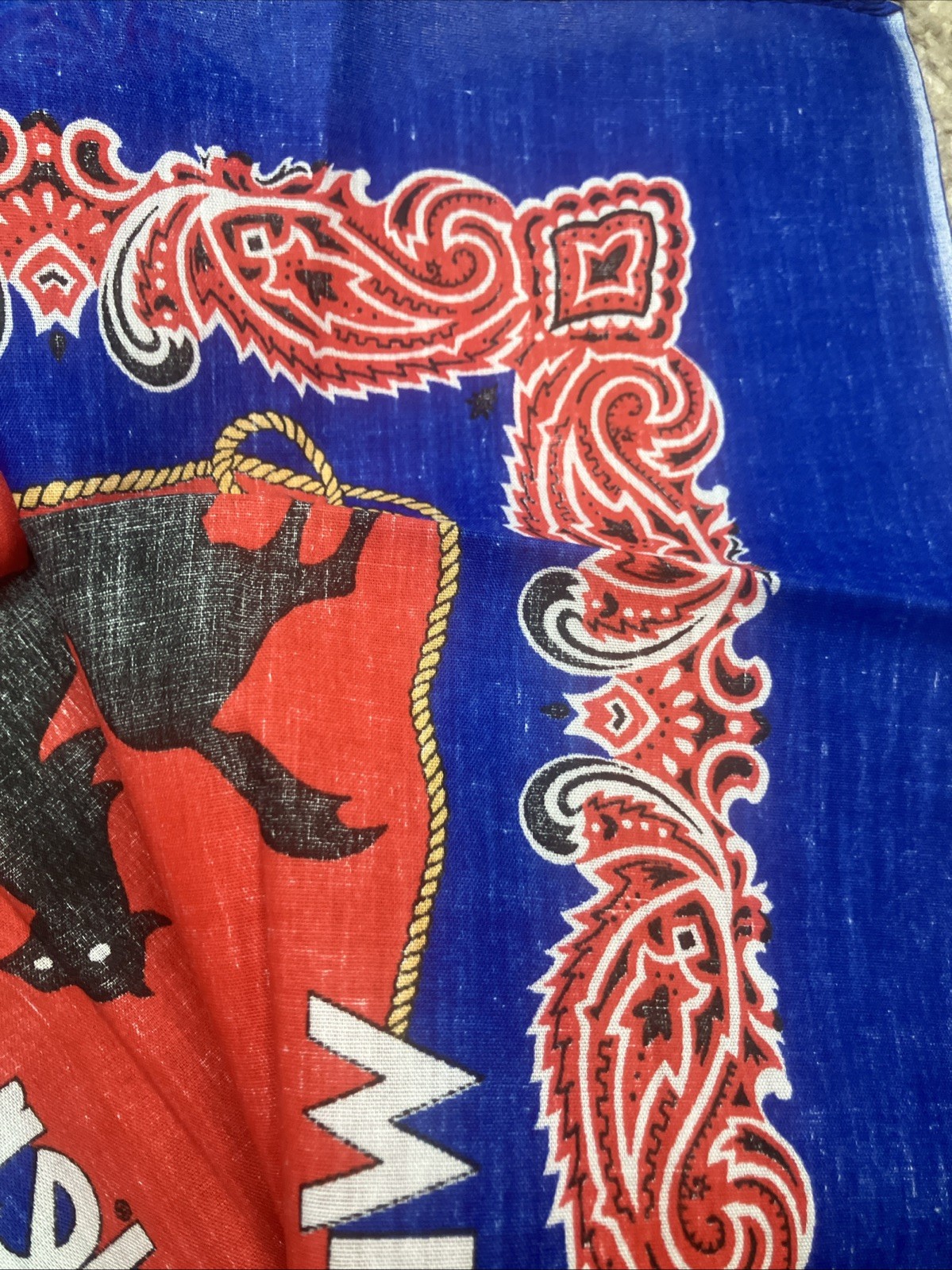 Vintage Wrangler Cowgirl Rodeo Queen Handkerchief Bandana 22″ x 21″ Red Blue