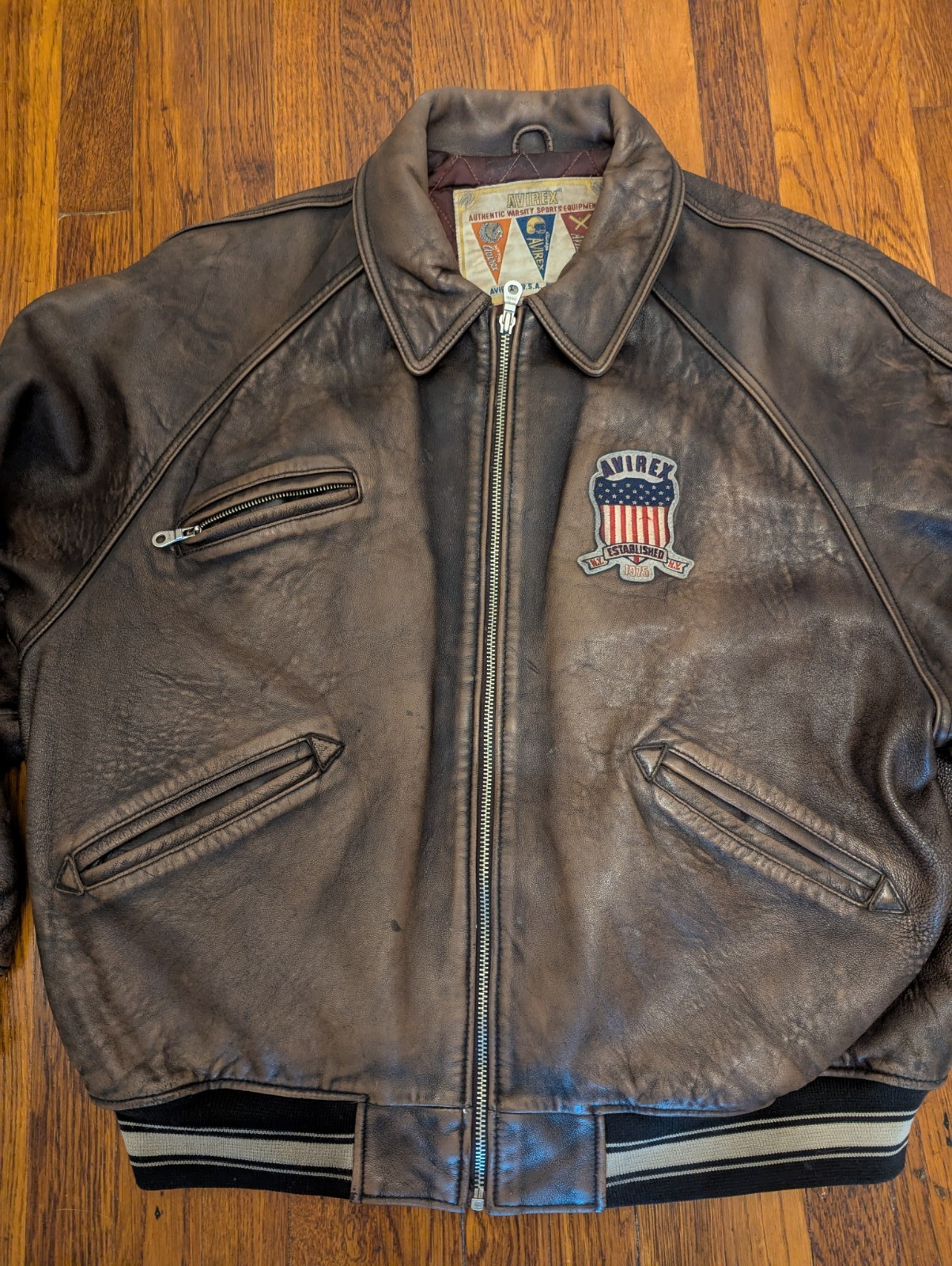 90s AVIREX ICON VTG USA ‘ALL AMERICAN’ USA LEATHER JACKET VARSITY – XXL