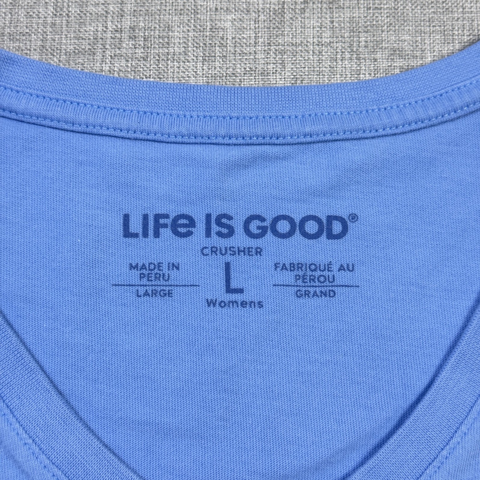 Life Is Good Womens Large Blue V-Neck Floral T-Shirt Cotton Tagless Relaxed Fit