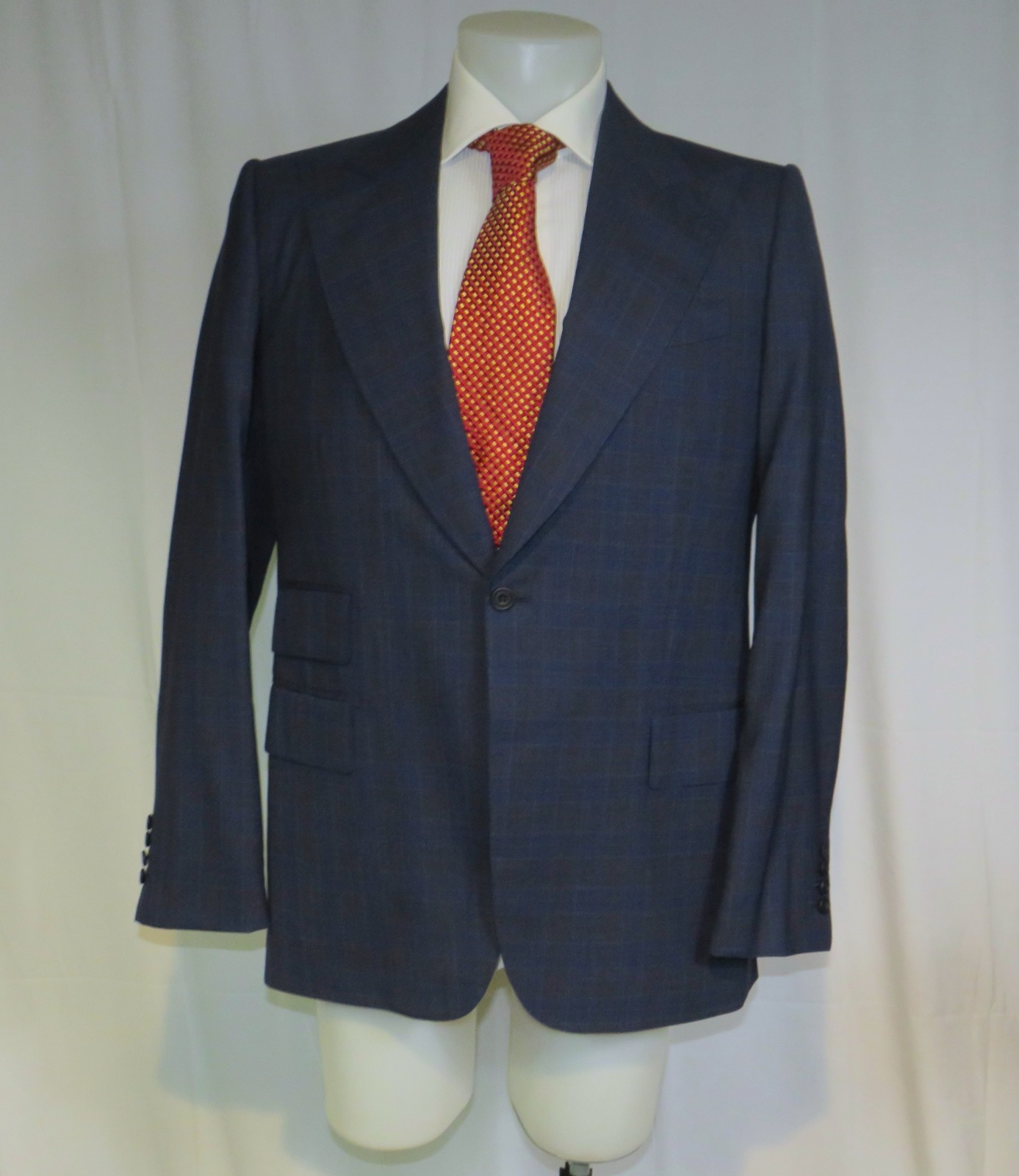 Edward Sexton Bespoke Savile Row Blue Subtle Plaid One Button Sport Coat 40L