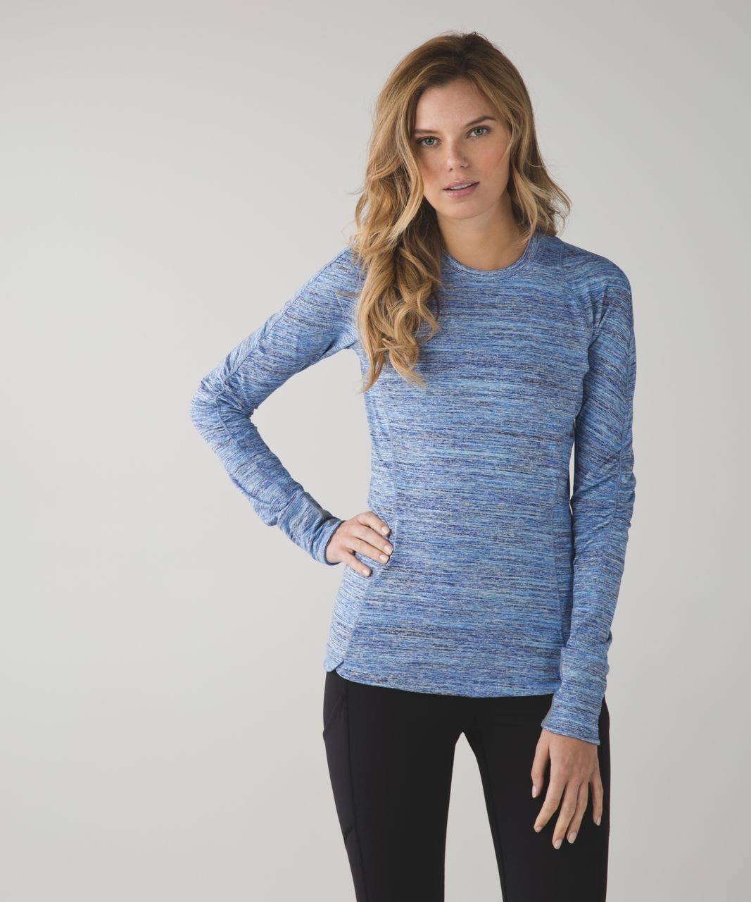 Lululemon Runderful Womens Pullover 2 Heather Blue Long Sleeve Zip Pockets Logo