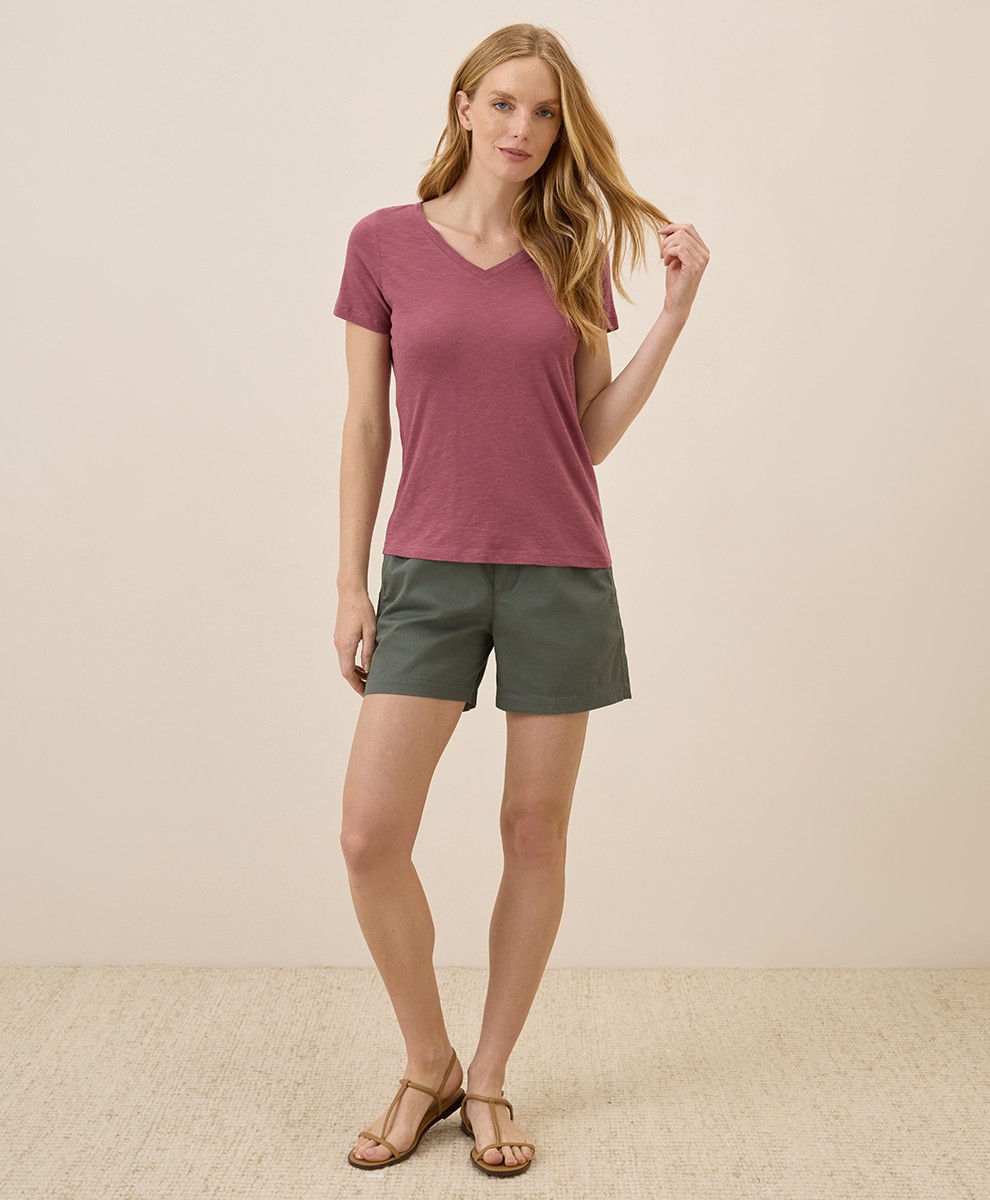 Pact Women’s Featherweight Slub V-Neck Tee Medium Mauve Lightweight Top
