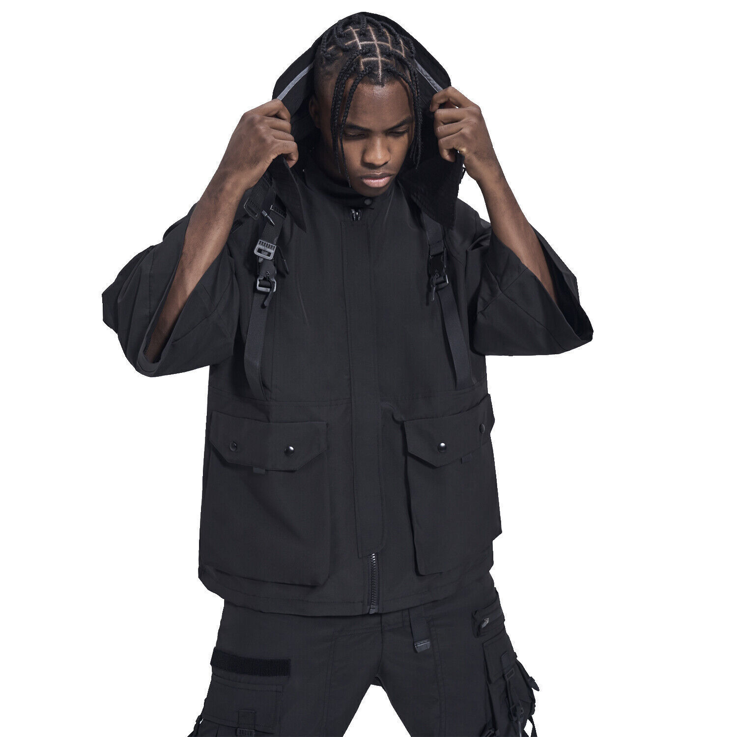 Niepce Streetwear Unisex Techwear Windbreaker Jackets Tactical Coat with Hoodie