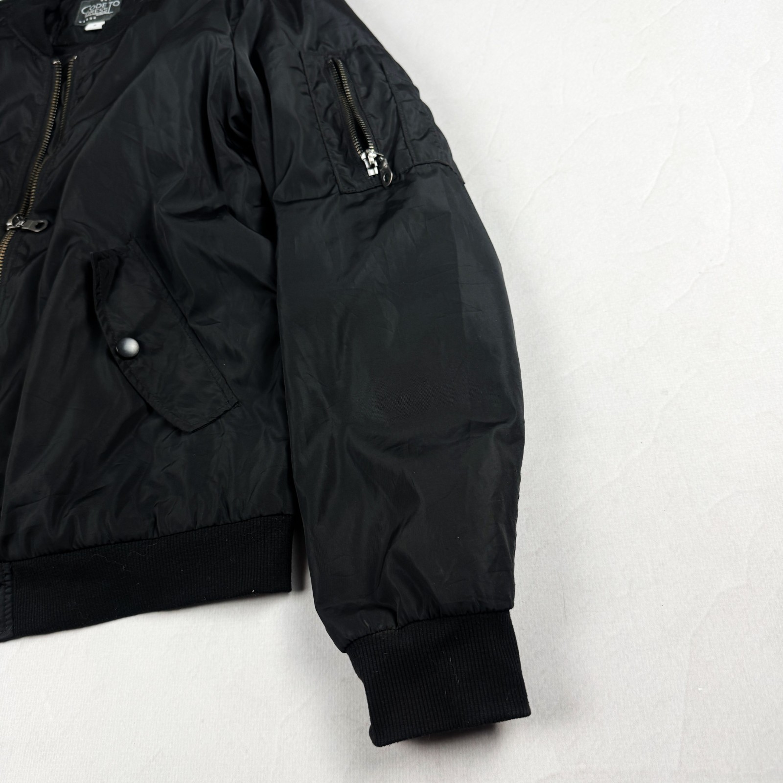 Mens Vintage Black MA-1 Bomber Flight Jacket Nylon Military Utility Zip Y2K