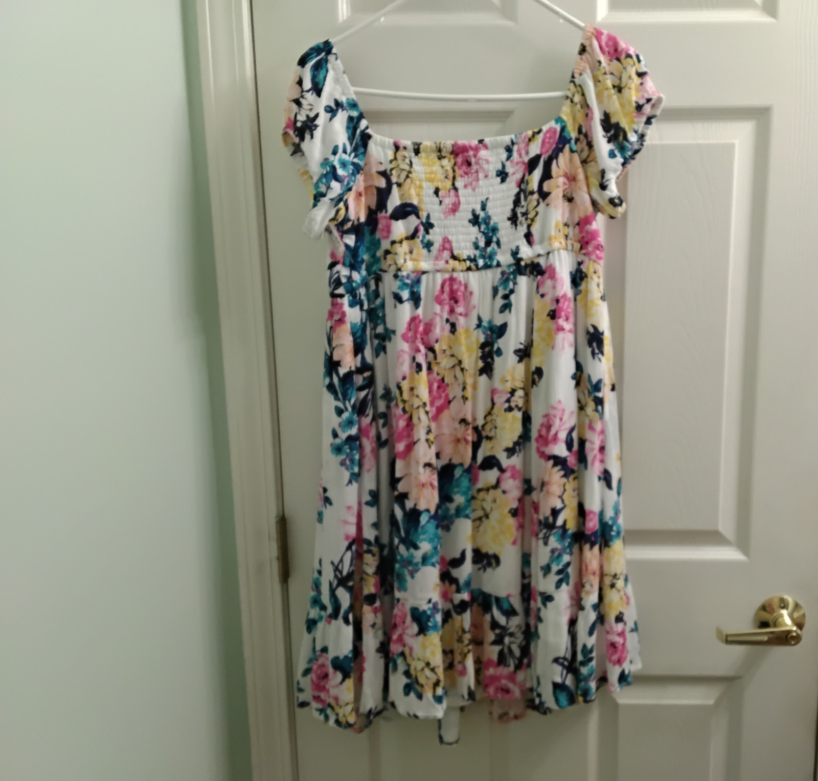 Torrid 00 White Multi Floral Mini Gauze Puff Sleeve Skater Dress NWT