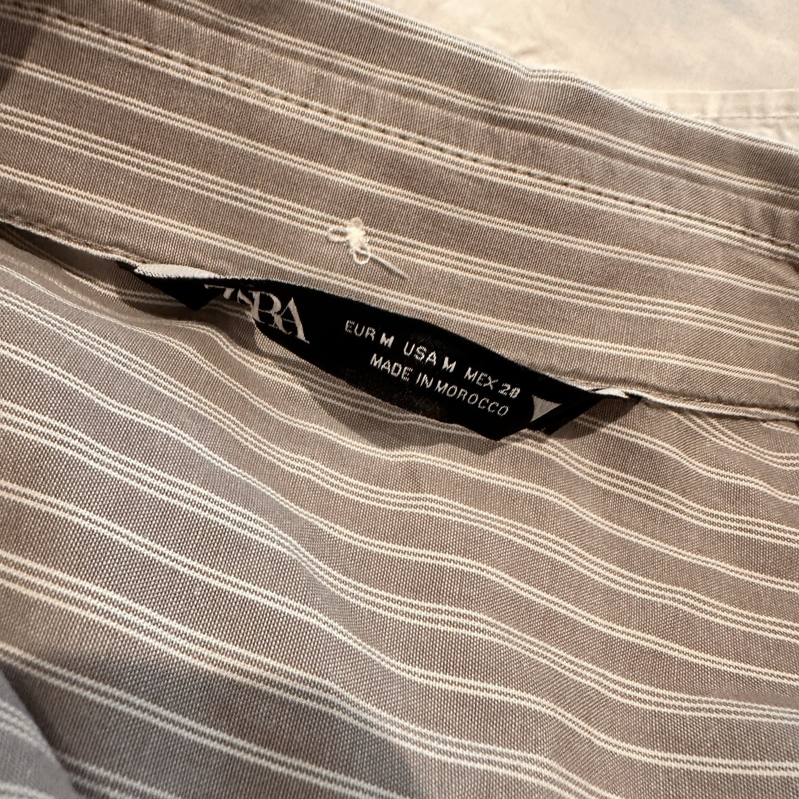 Zara Double Cuff Oversized Striped Shirt Sz M Gray Cotton Lagenlook