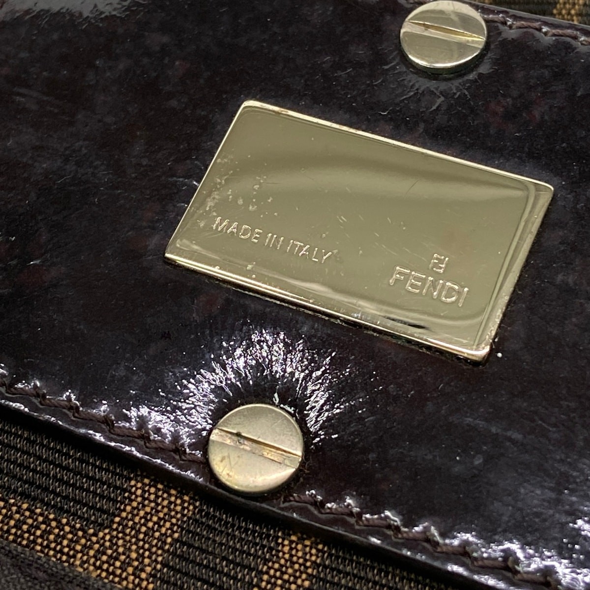 FENDI Zucca 8BR615 Light Brown Black Gold Jacquard Patent Leather Hardware
