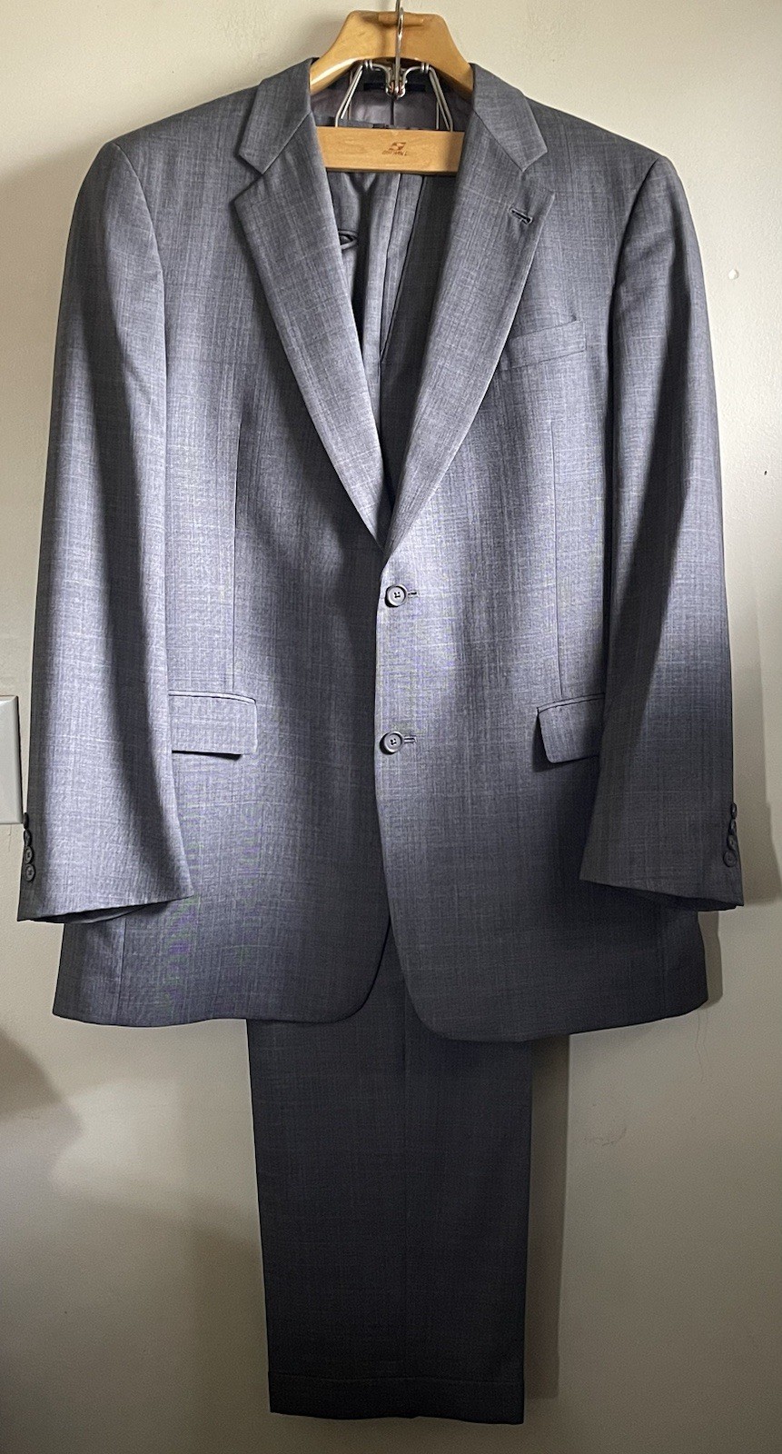 Vintage Hart Schaffner Marx Suit Mens Gray Plaid Wool Blazer 44L Pants W38XL34