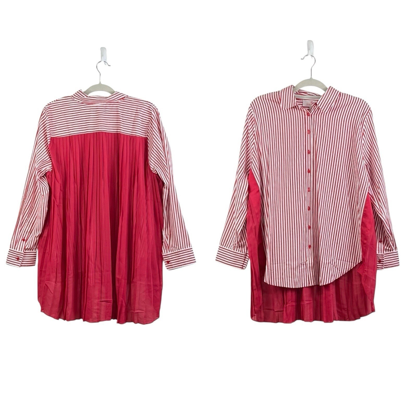 NWOT Striped Pleated Laurie Felt Button Up Tunic Shirt Medium Sheer Preppy