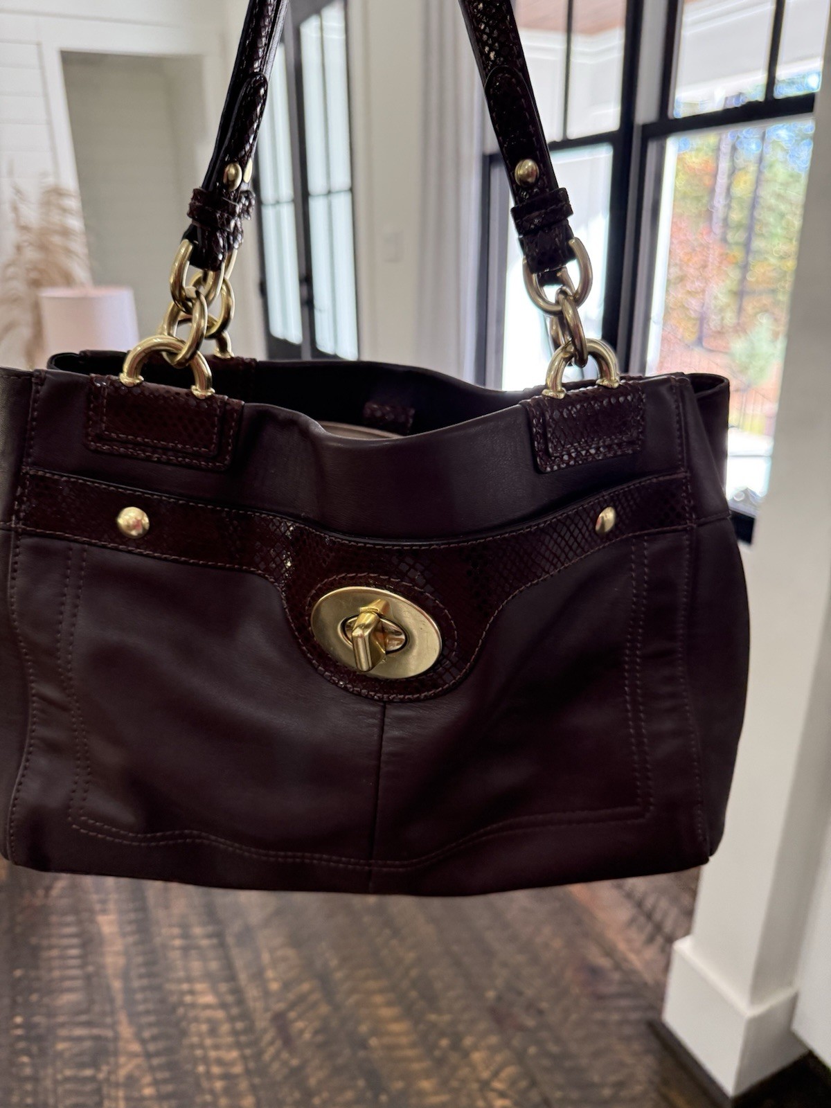 coach penelope Leather Carryall Snakeskin Accent Turn lock Bag F16531 No Hangtag