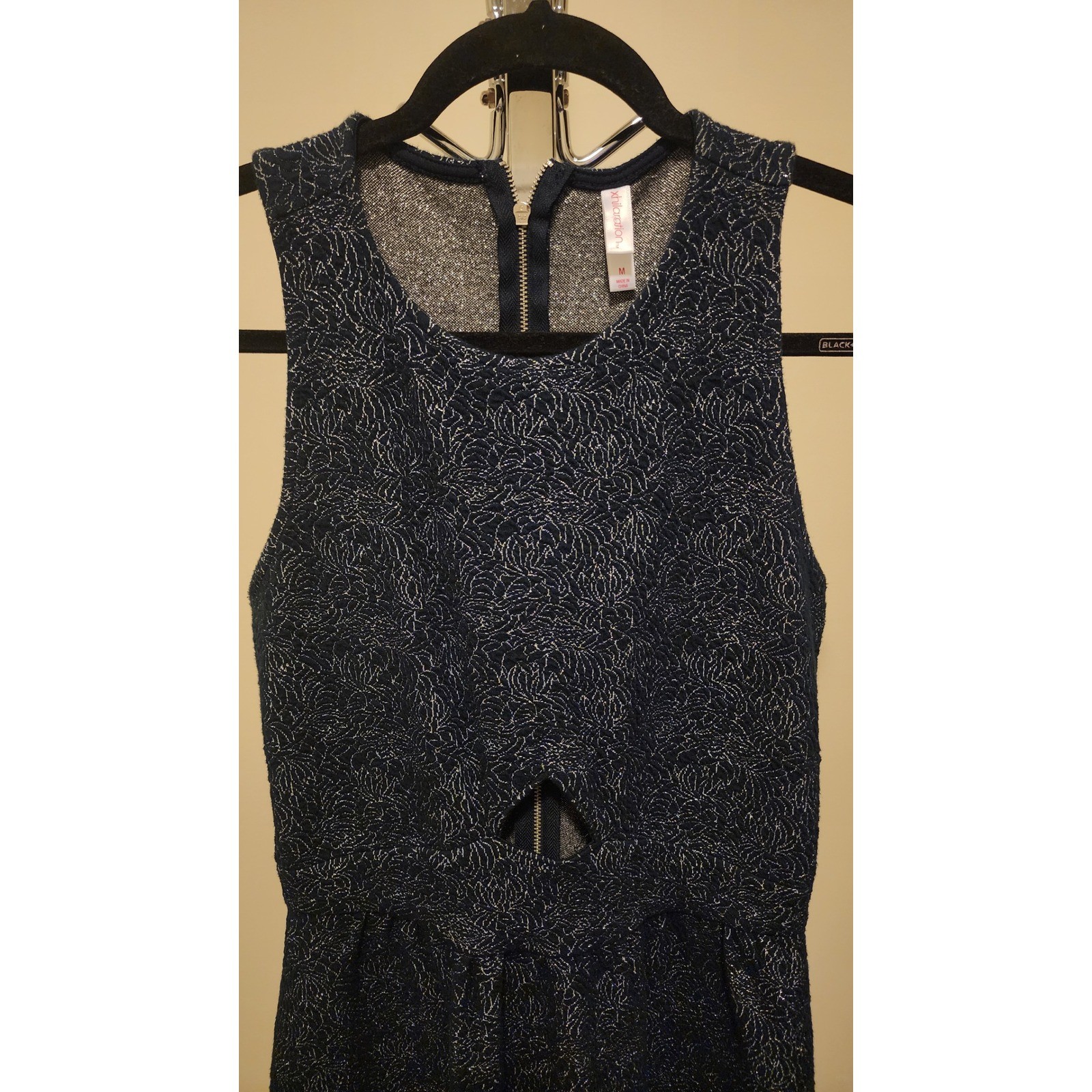 Xhilaration Navy Silver Metallic Jacquard Cutout Fit & Flare Mini Dress Medium