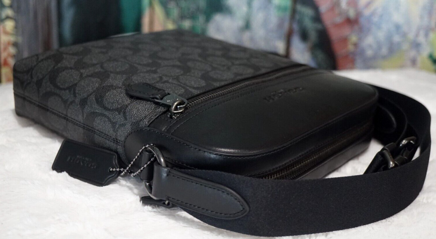 NWT Coach Men’s Houston Flight 4010 Messenger Bag CHARCOAL/BLACK Sig CC Leather