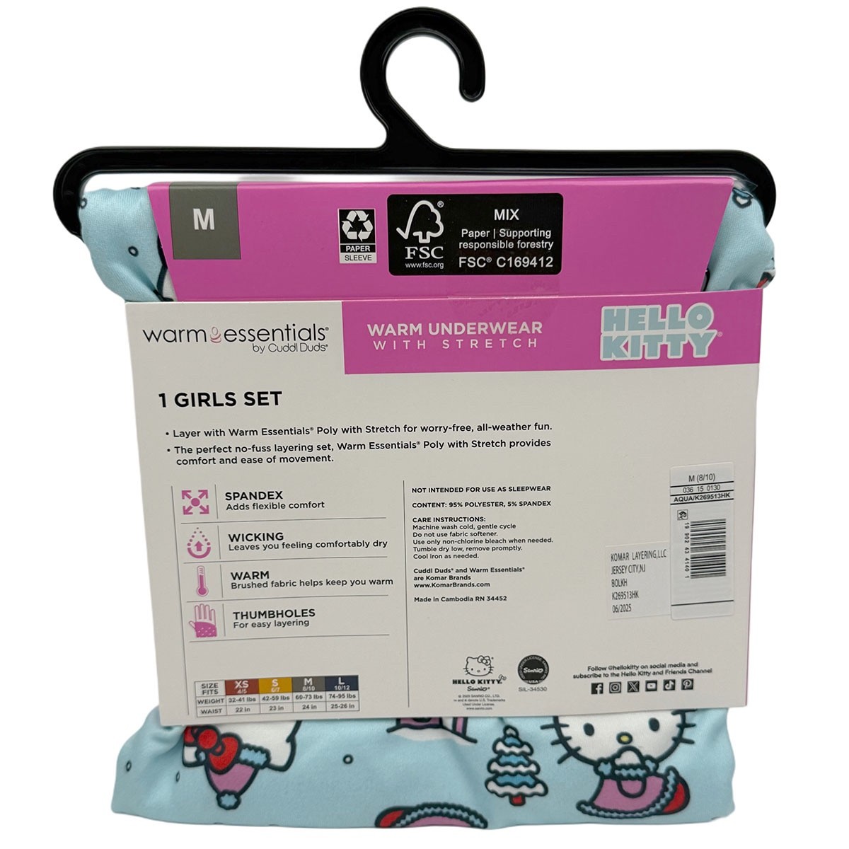 Girls’ Warm Essentials Thermal Underwear Set Hello Kitty Size Medium 8/10 NEW