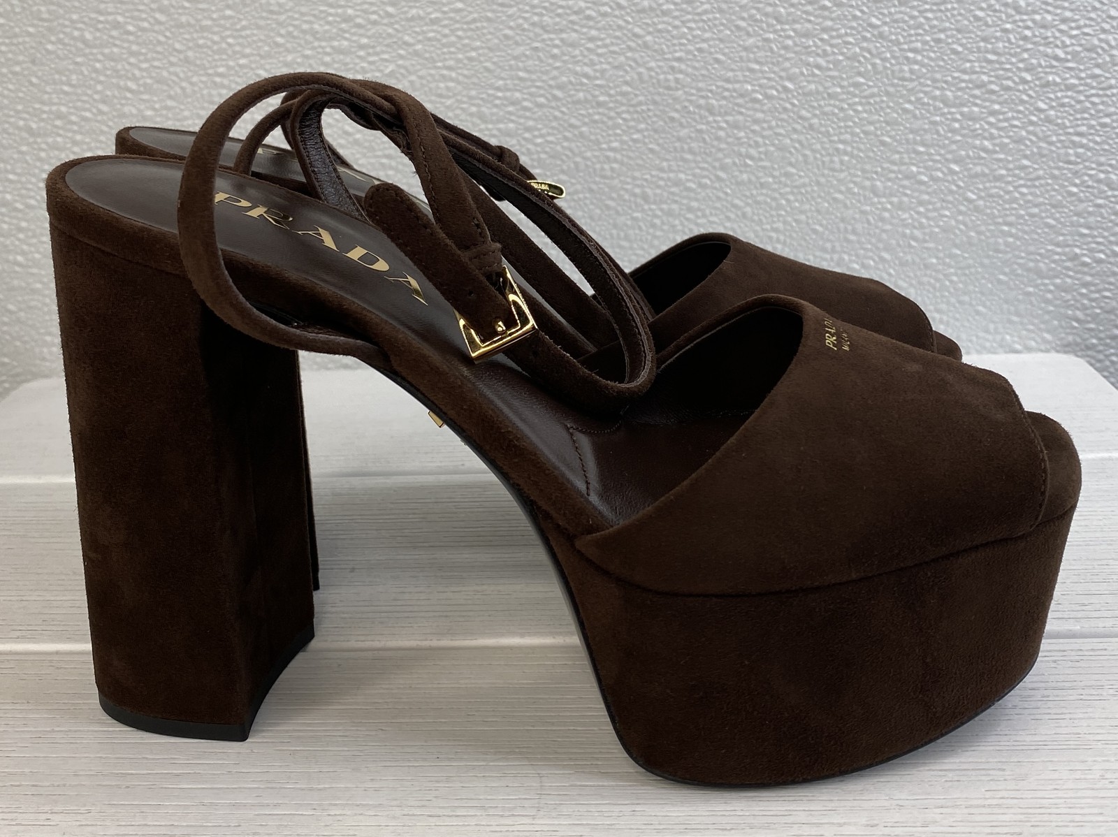 Prada Platform Pumps 115mm Women’s Size US6.5 EU36.5 Dark Brown Suede Sandals
