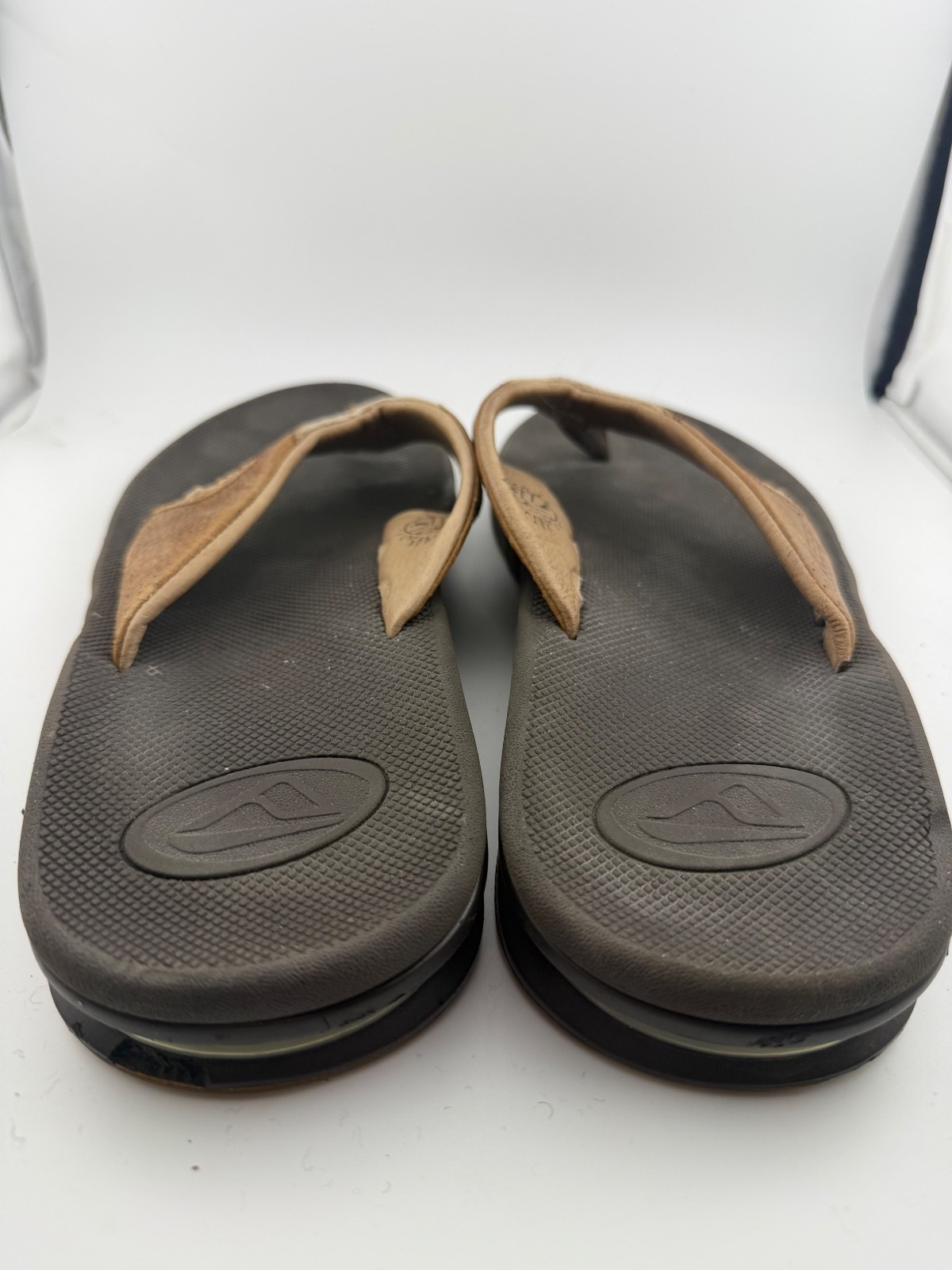 Reef Fanning Flip Flops with Bottle Opener, Brown Leather and Suede, Size 10