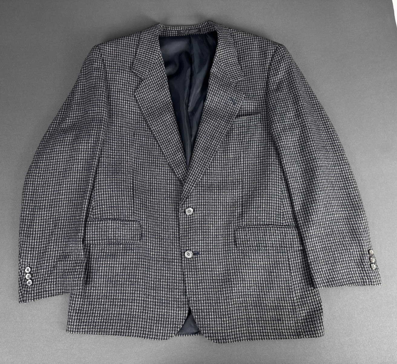 Versini 42R Silk Wool Blazer Grey Houndstooth Tailored Jacket 55% Silk 45% Wool