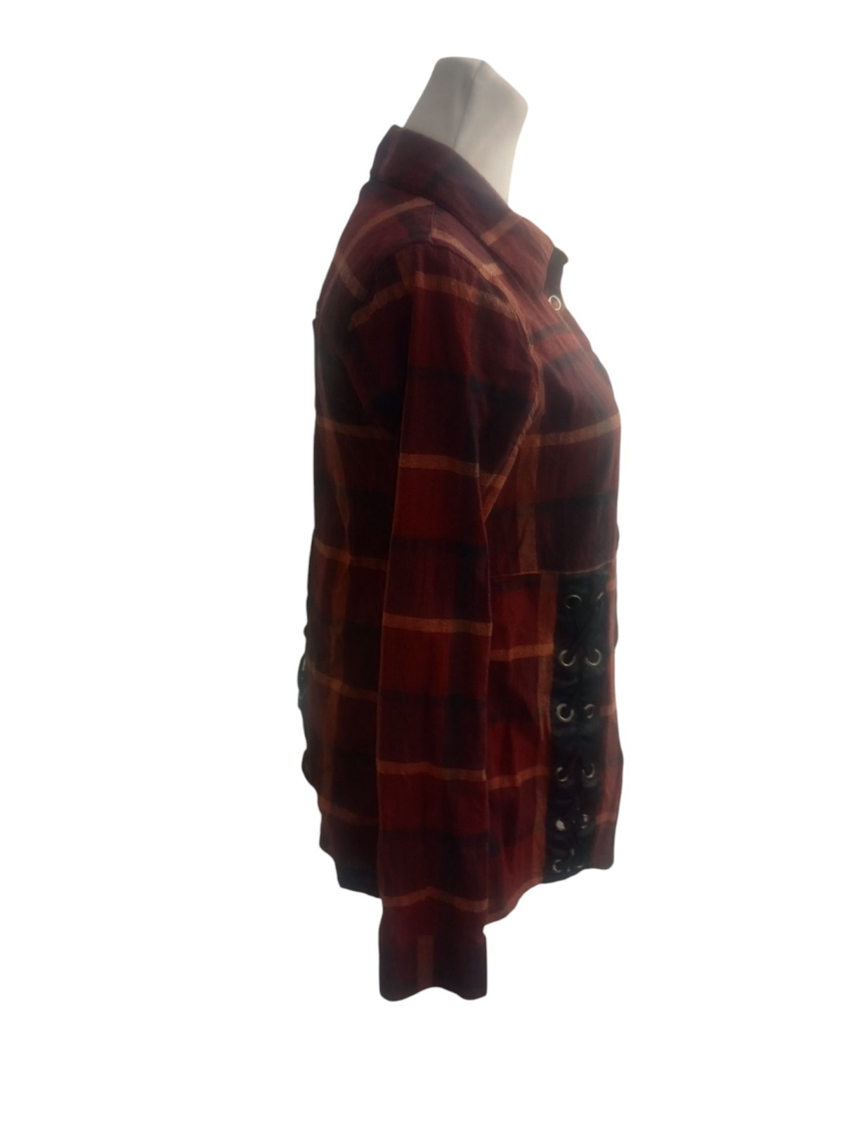 Gilded Intent Size M Plaid Lace Up Snap Button Shirt 100% Cotton Witchy Gothic