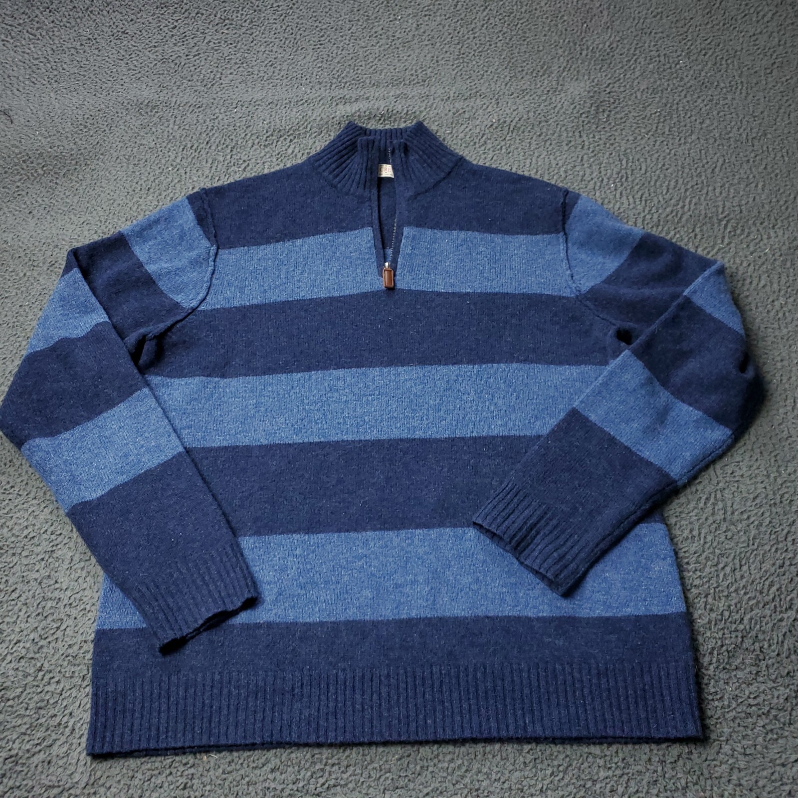 J. Crew Lambswool Sweater Mens L Large Pullover Zip Up Cotton Blue Striped