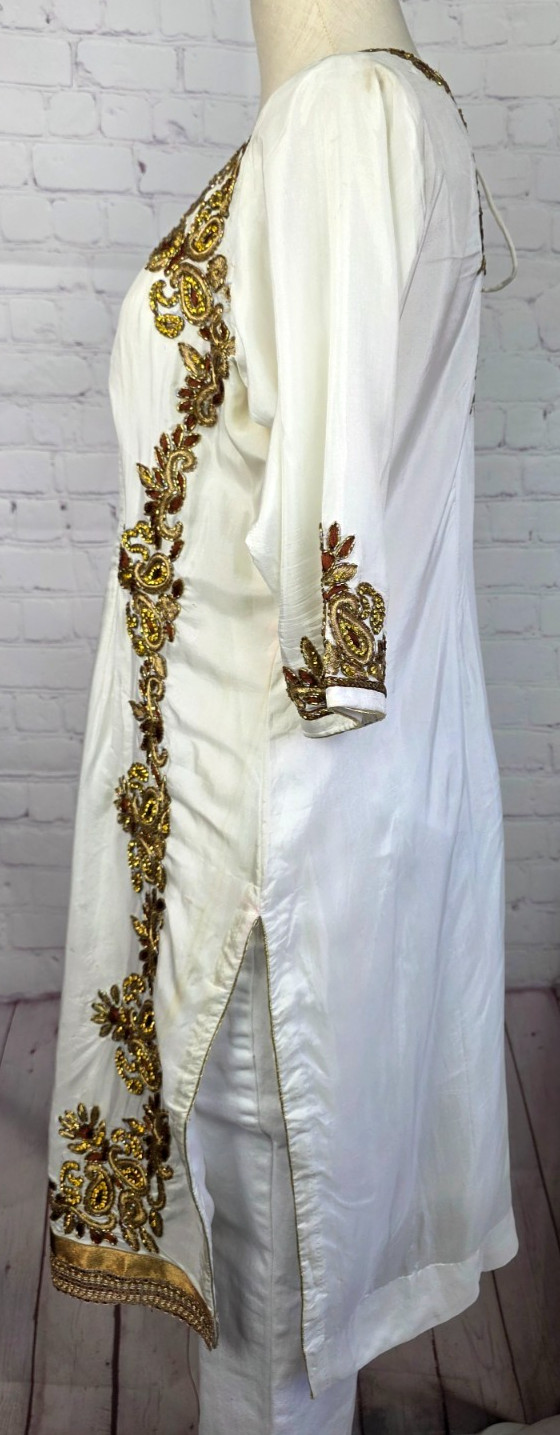 Kurta Tunic Top Embroidered Beads Rhinestones Jewel Tassle Slits India Tribal SM