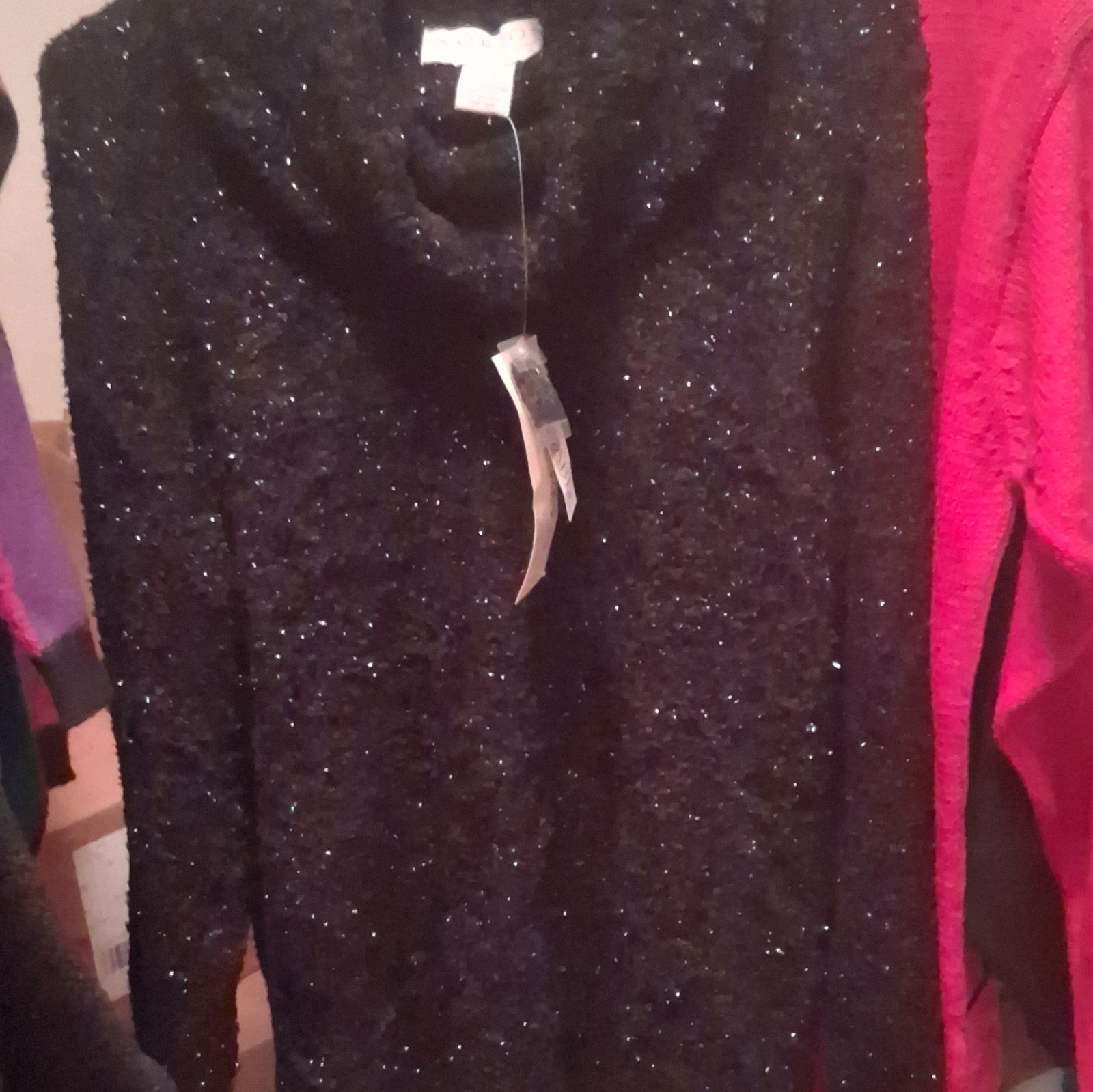 Norton McNaughton Women’s Black Metallic Knit Long Sleeve Sweater L AF6N64B
