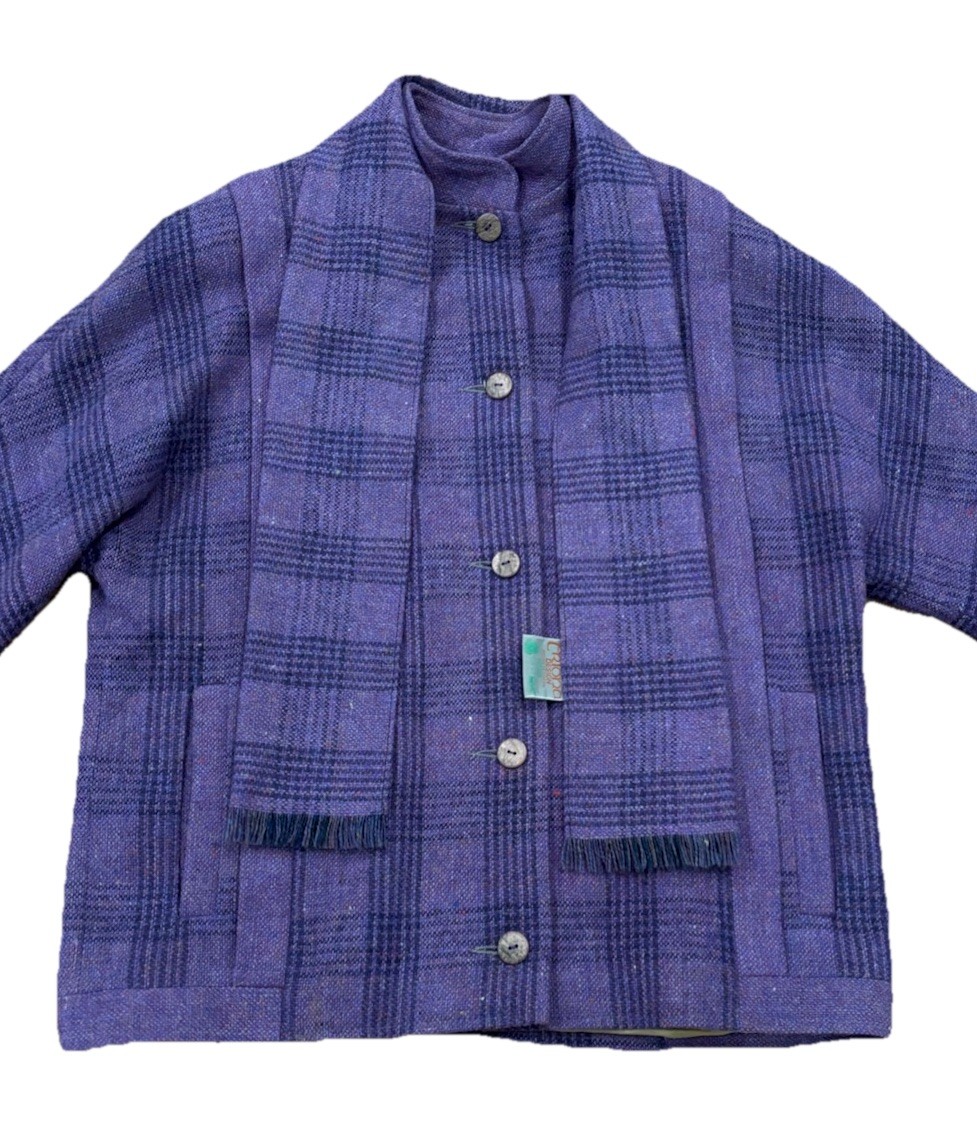 Ireland A Triona Design 100% pure new wool Jacket W/Scarf Purple Plaid Women’s L