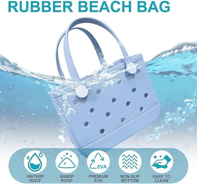 Small Rubber Tote Bag, Lightweight EVA Beach Bag Waterproof Open – PINK