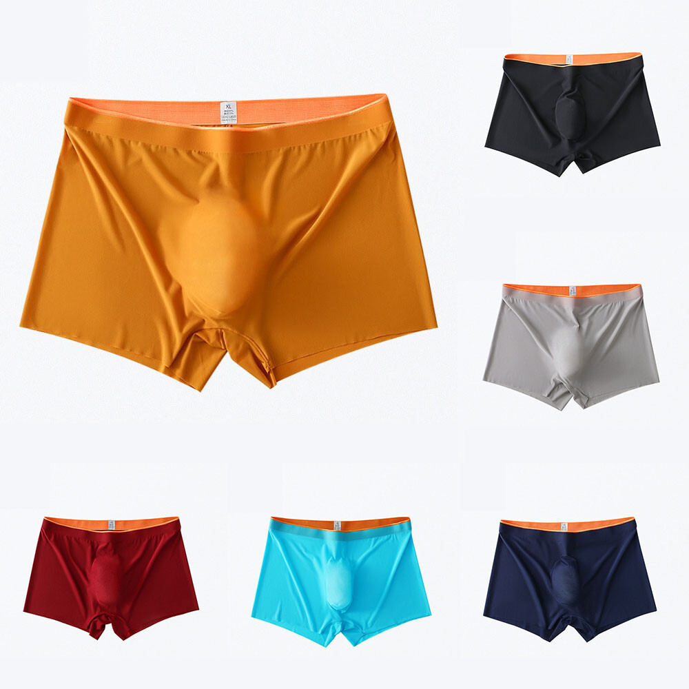 Men’s Ice Silk Seamless Boxer Briefs Pouch Underwear Shorts Trunks Underpants