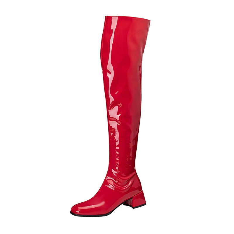 Women Patent Leather Over The Knee Boots Thigh High Block Heel Long Boots Shoes