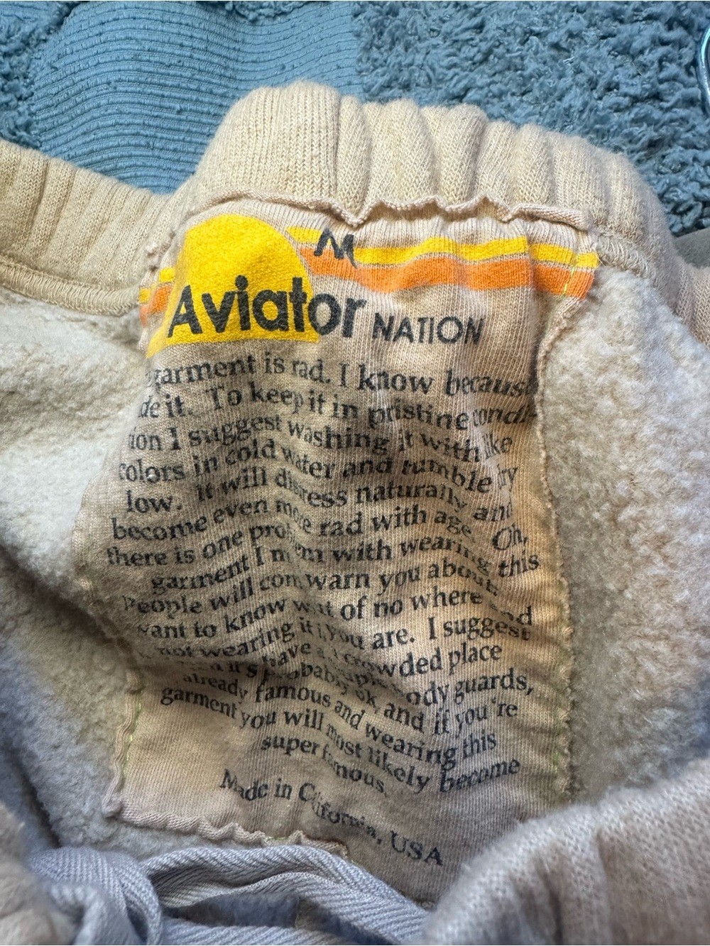 Aviator Nation 5 Stripe Sweatpants in a Sand Tan color