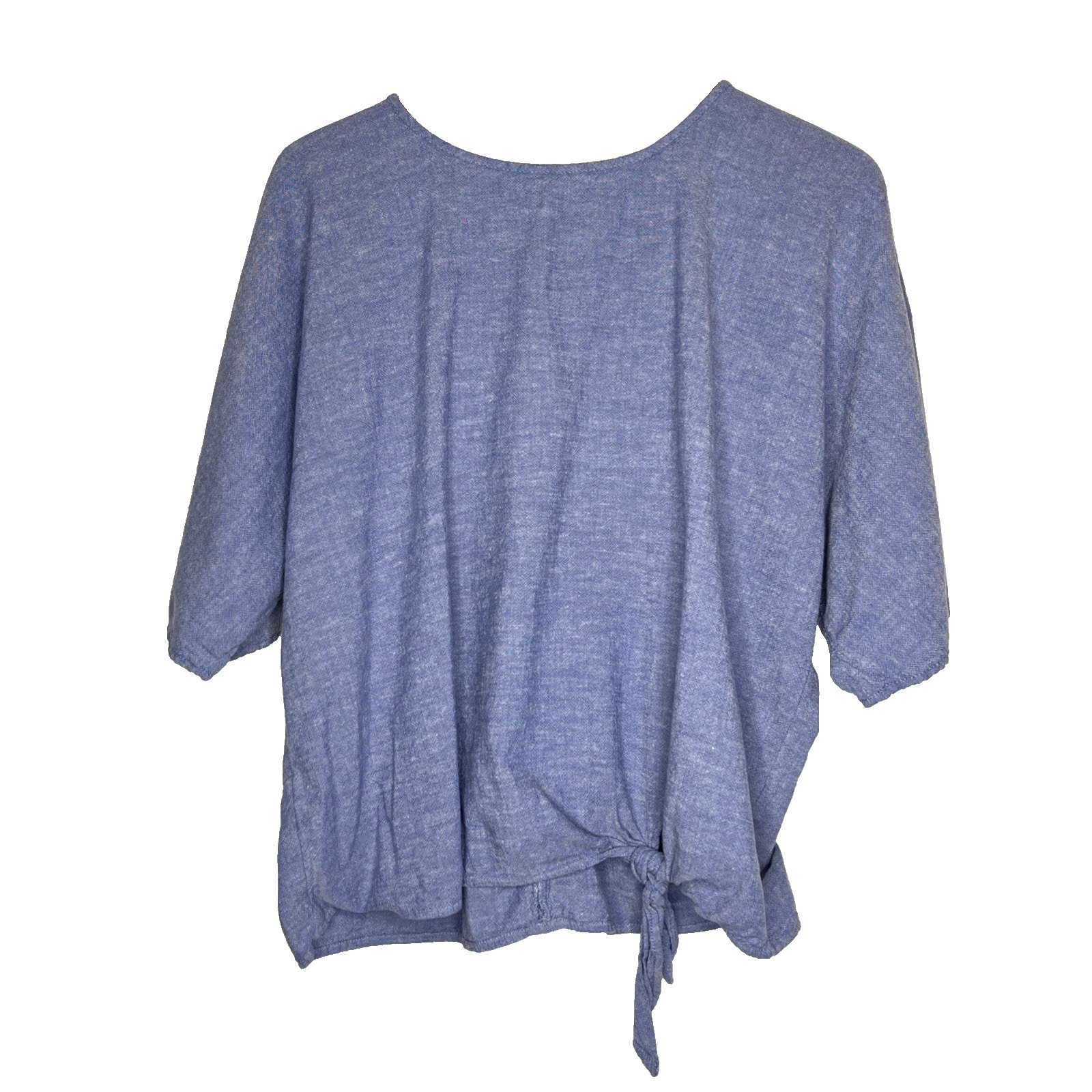 Time and Tru Blouse L Blue Tie Front Linen Blend Casual Boho