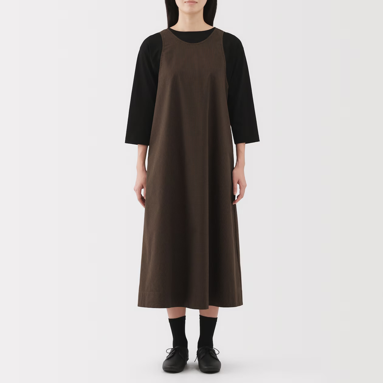 MUJI Womens Quick Dry Broadcloth Sleeveless Dress Black FedEx