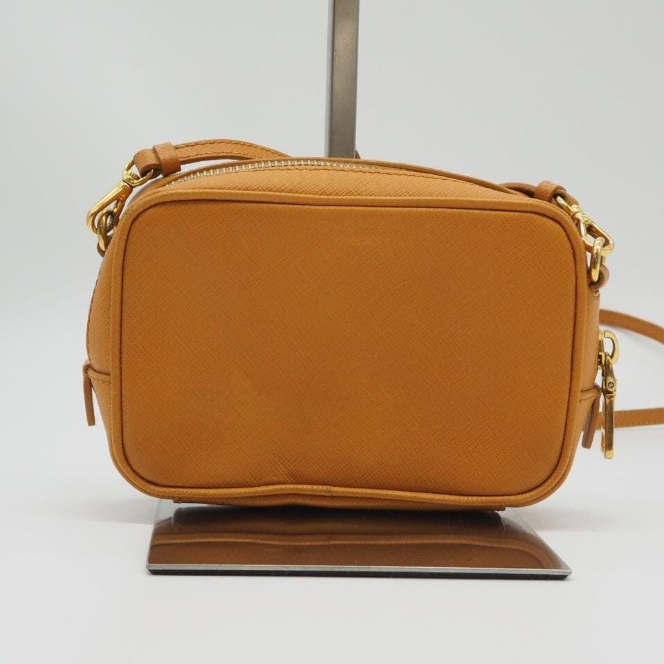 Prada Saffiano Leather Camel Camera Bag Crossbody Gold Hardware Auth