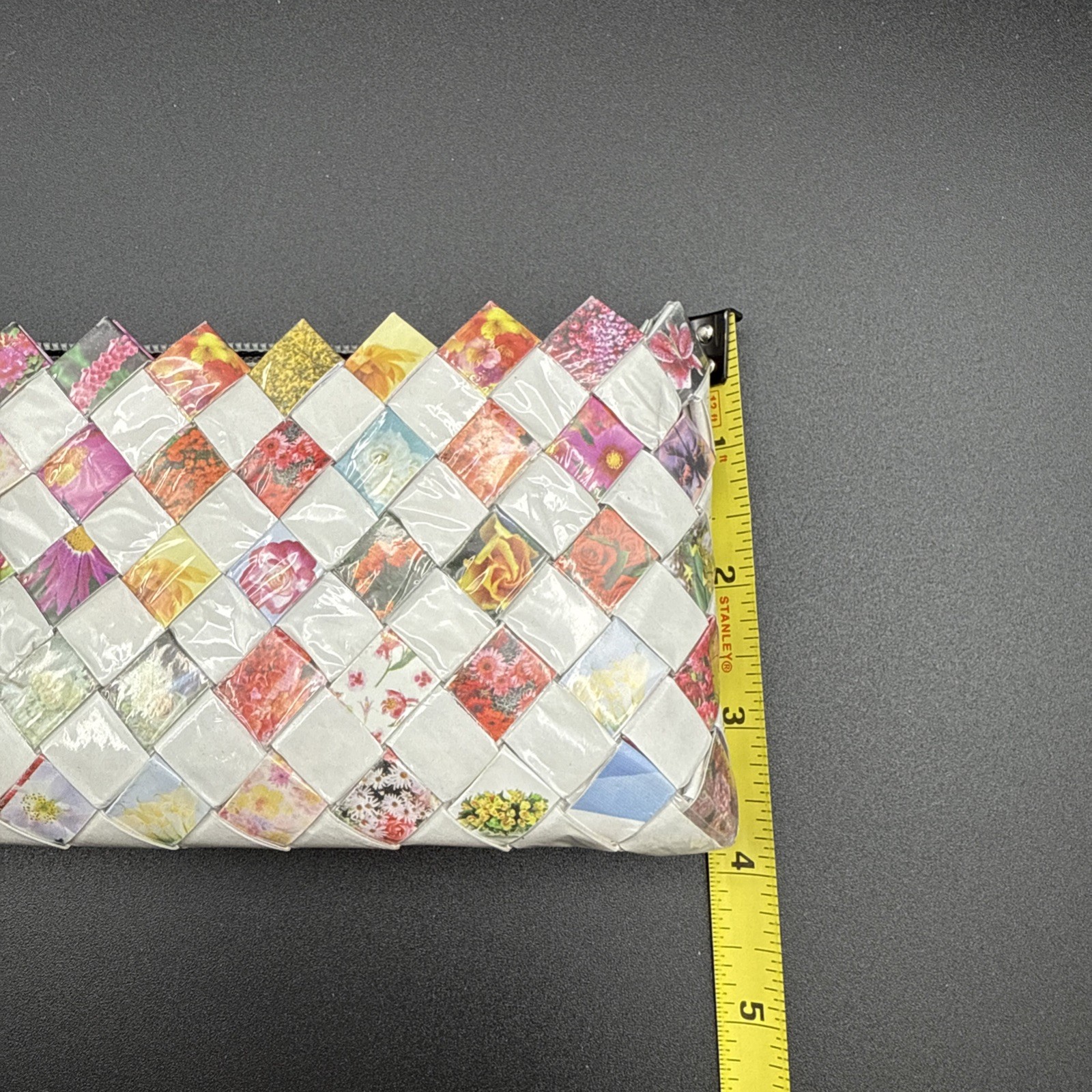Nahui Ollin White And Floral Candy Wrapper Clutch Purse Wristlet Zip Top Woven