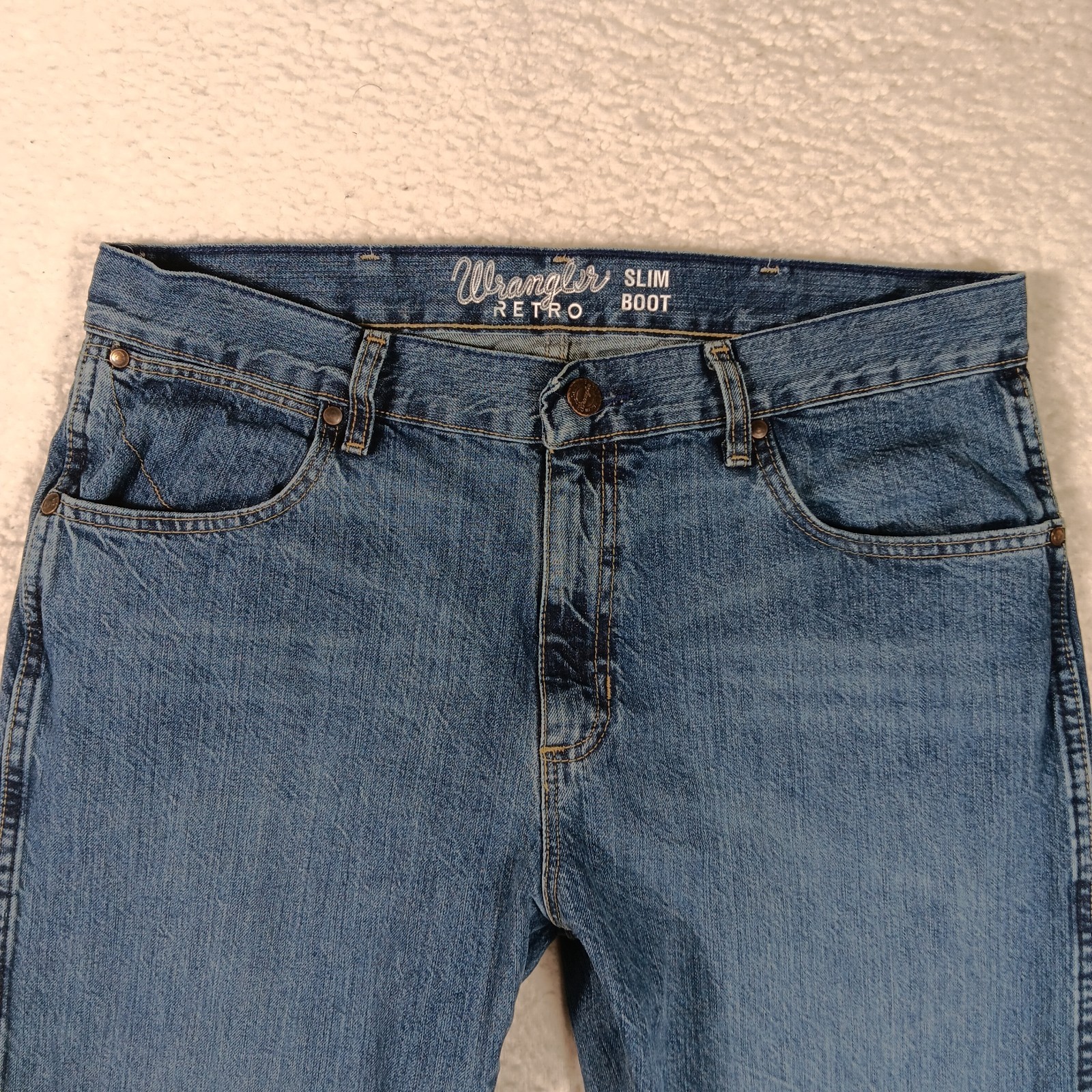 Wrangler Retro Jeans Mens 35×34 Blue Denim Slim Boot Western Cowboy Workwear