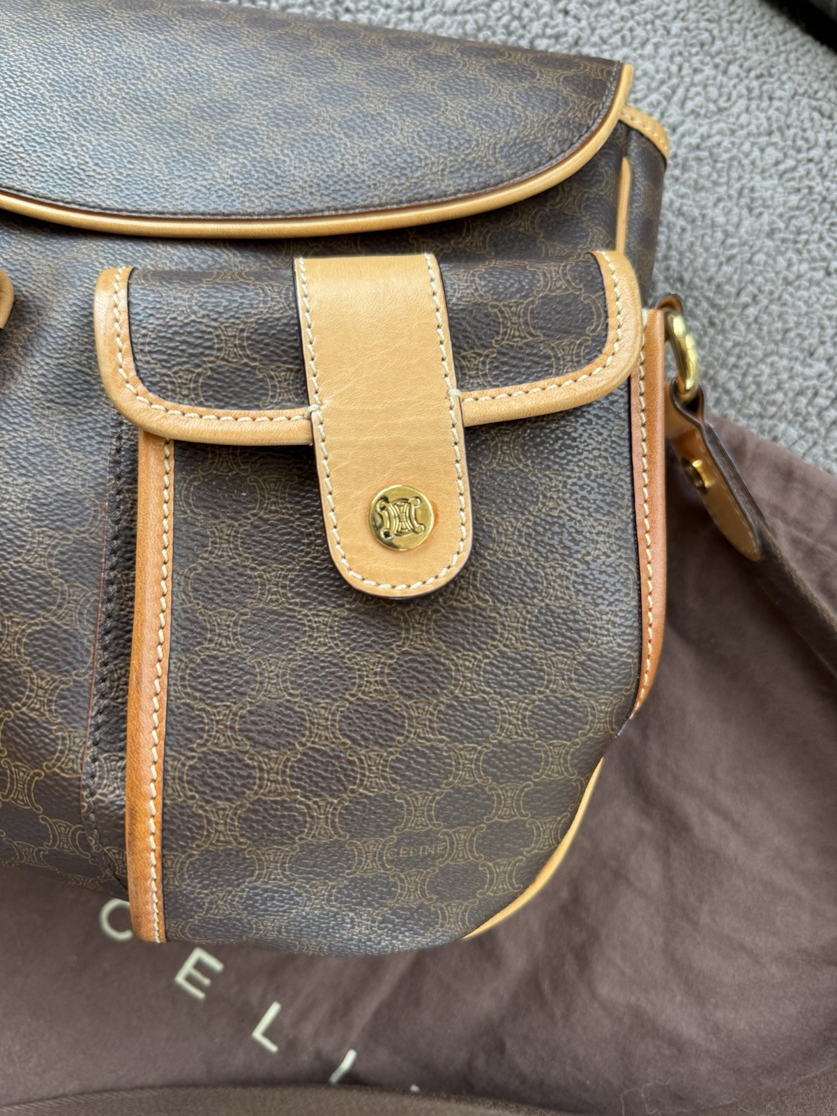 CELINE Macadam Brown Small Crossbody Bag Adjustable Strap Dust Bag