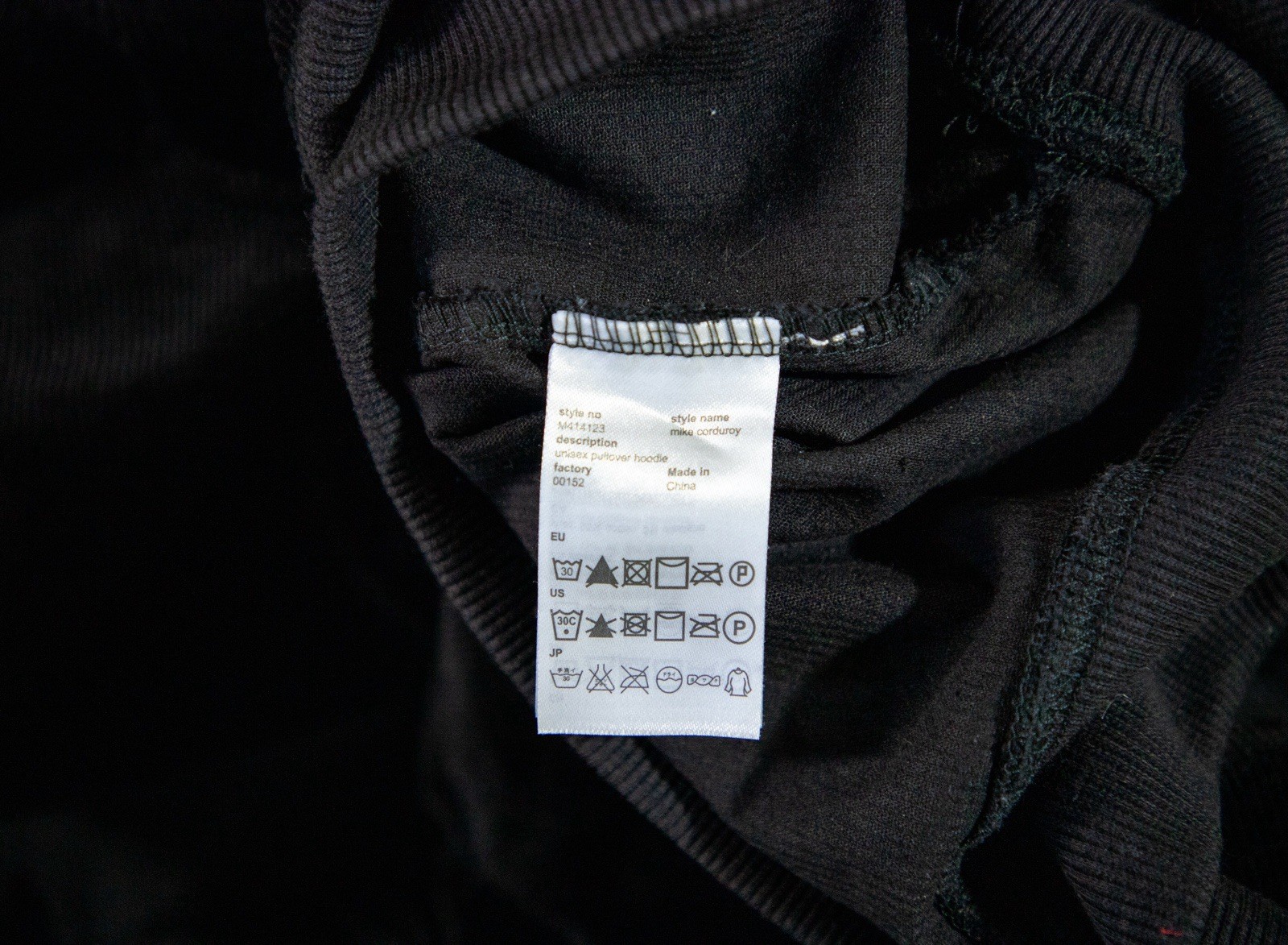 WESC Corduroy Hooded Sweater Black Size Medium