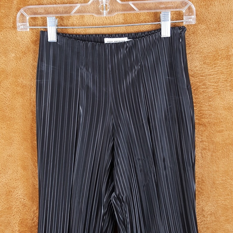 GOOD AMERICAN Pants Womens Size 0 Black Flare Faux Leather Illusion Stripe