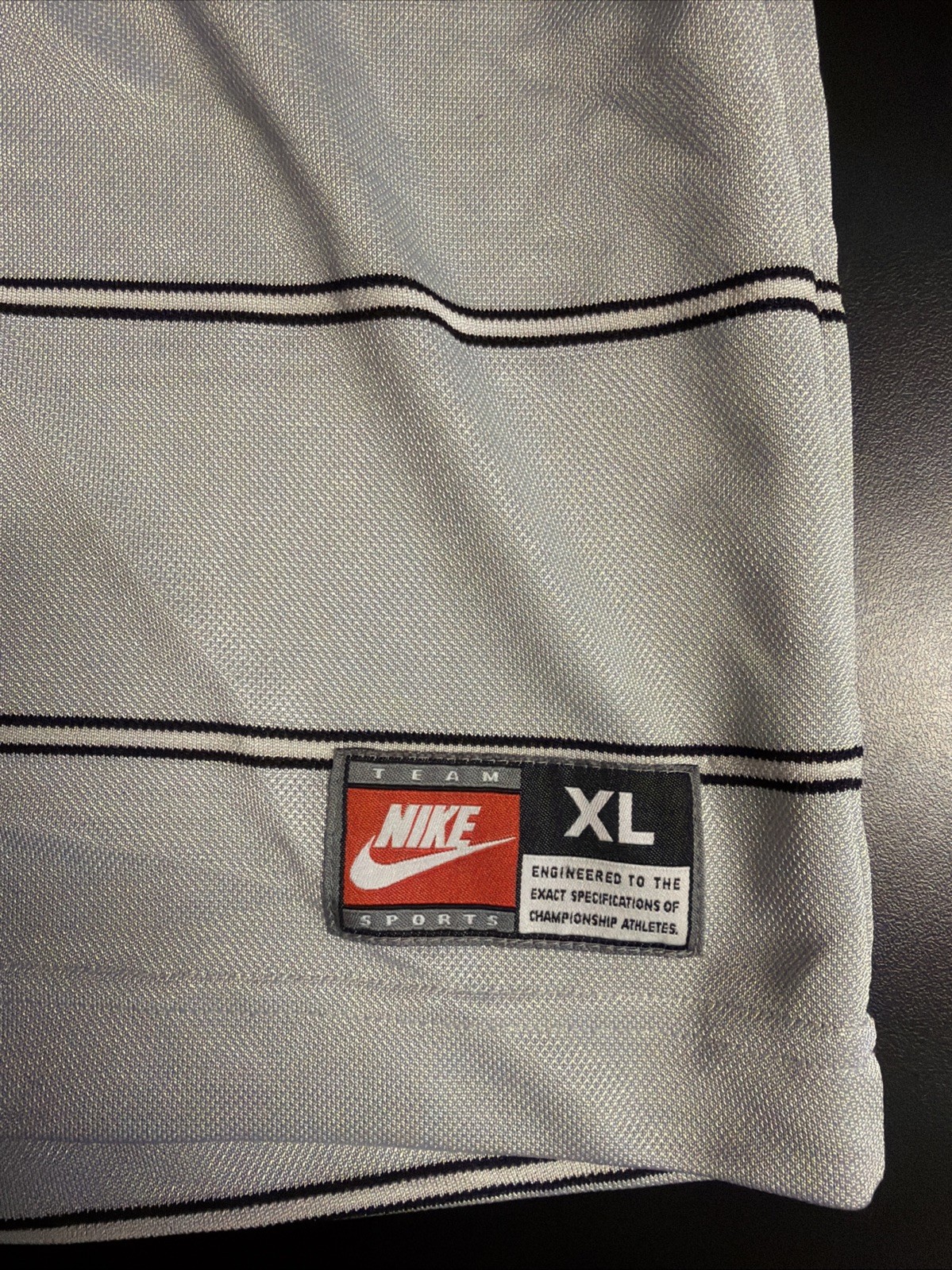 VTG 90’s Nike Jersey Shirt WhiteStriped Embroidered Logo Made In USA WhiteTag XL